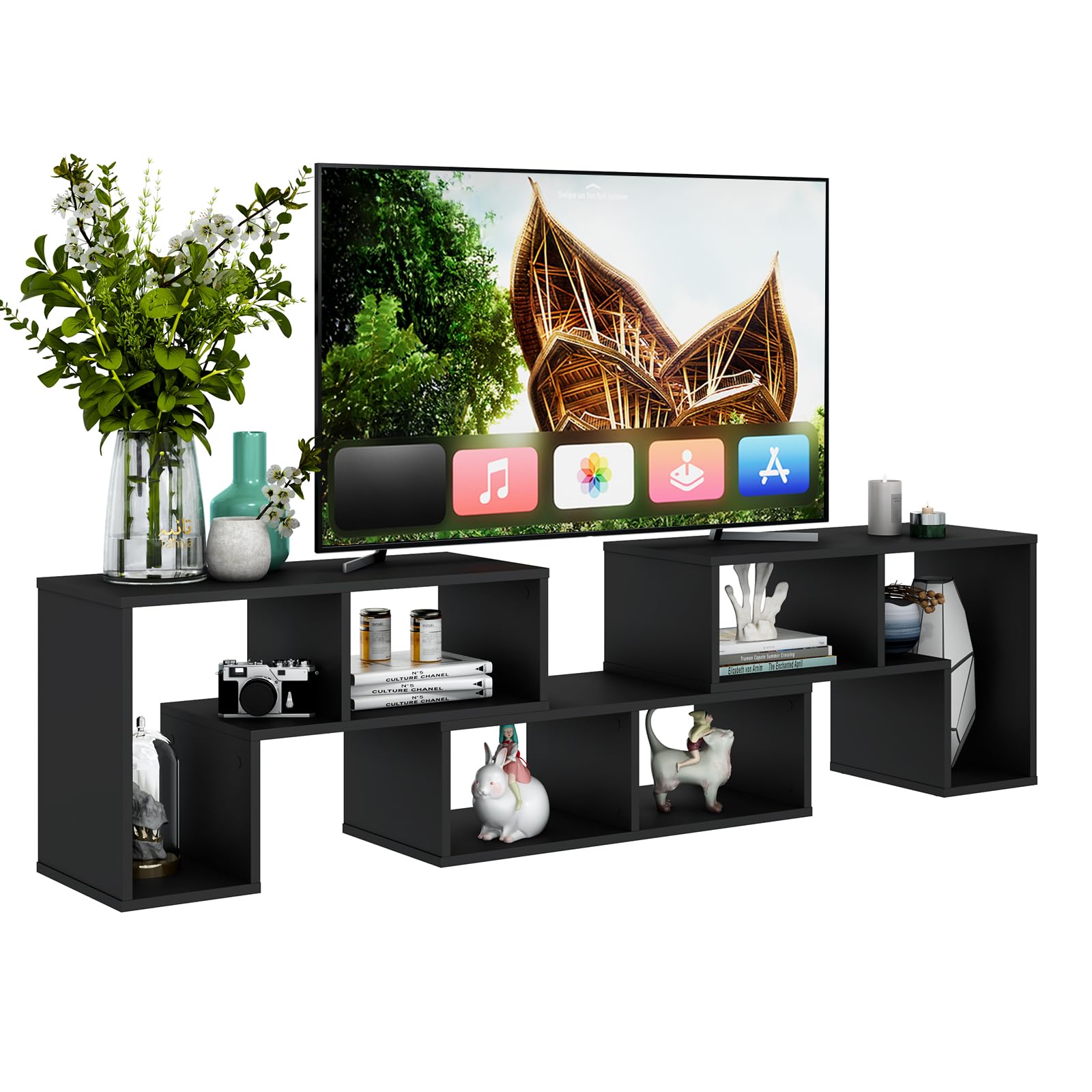 Tangkula 3-Piece Modular TV Stand for 50-65 Inch TVs - Modern Entertainment Center with Open Storage Shelves, DIY Media Console for Living Room, Bedroom & Home Theater (Black)