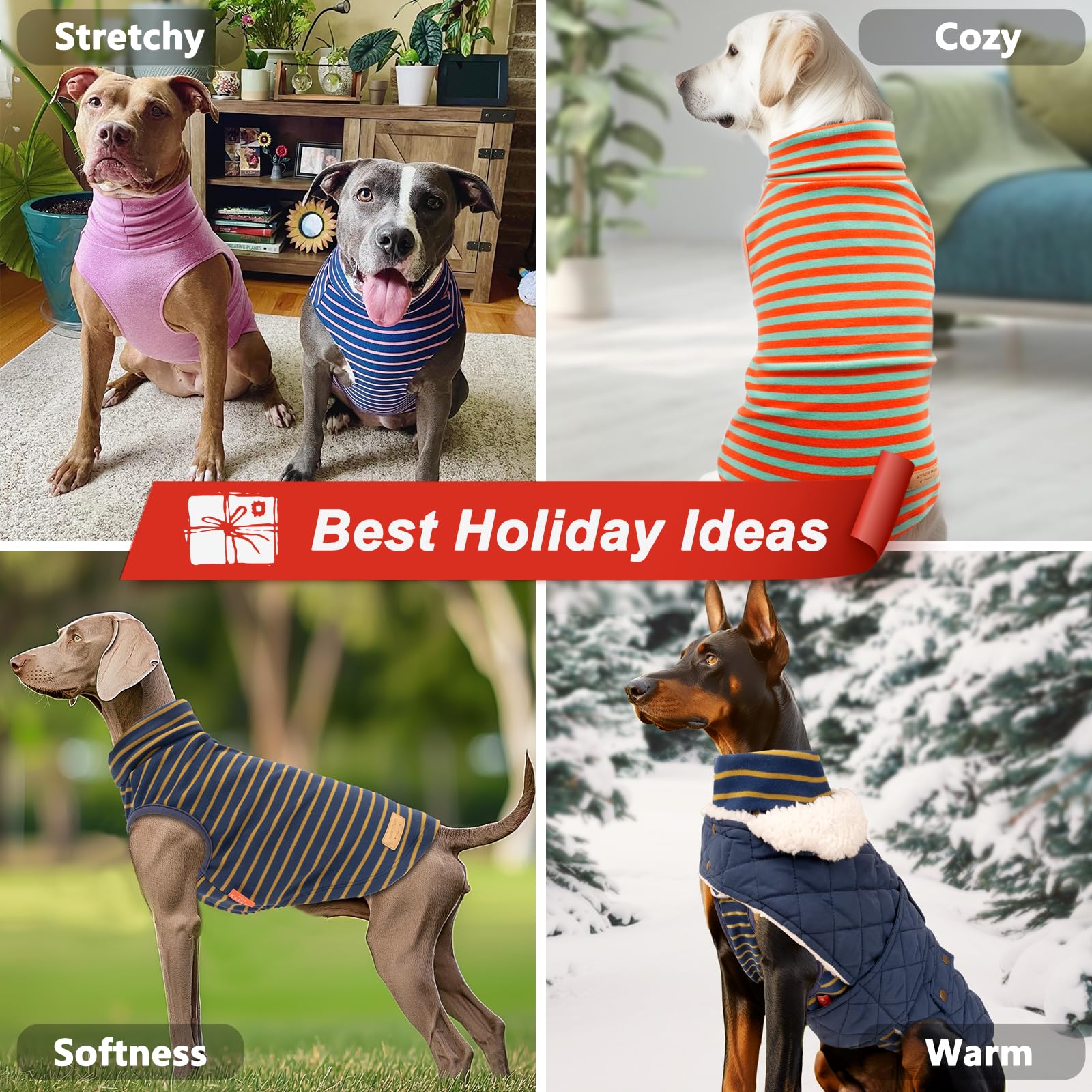 KYEESE 2 Pack Dog Sweaters for Medium to Large Dogs - Soft Stretchy Pullover Turtleneck Sweatshirt for Winter Warmth | Cozy Pet Clothes for Girls & Boys | Perfect for Indoor & Outdoor Activities, Walks, and Cold Weather Protection