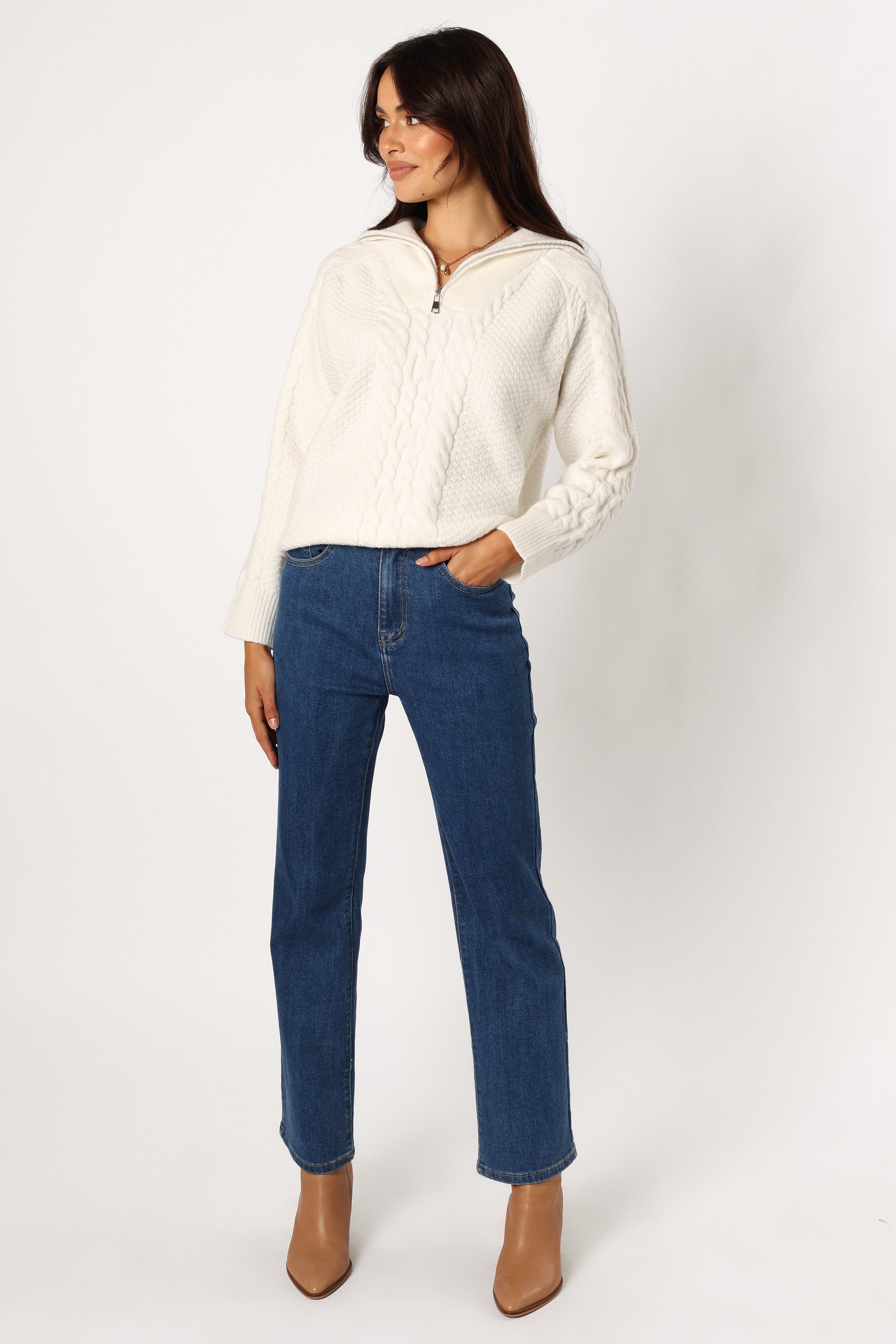Stylish Ebony Knit Sweater for Women - Cozy Winter Pullover in Classic White | Perfect for Casual Outfits, Office Wear & Holiday Gatherings