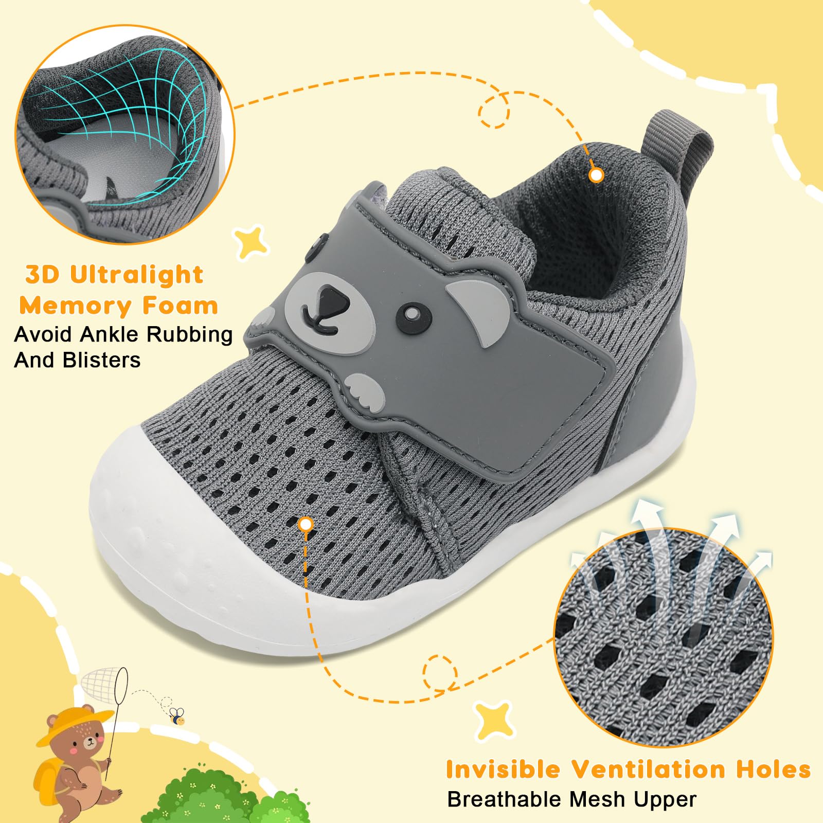 FEETCITY Baby Walking Shoes - Wide Toddler Sneakers for Boys & Girls | Breathable Barefoot Slip-On Infant Shoes | Perfect for First Steps, Playtime & Daycare
