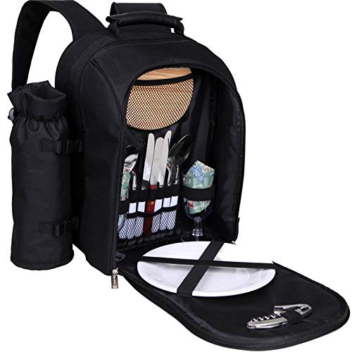 Primeware Alpine 2-Person Picnic Backpack with Wine Cooler - Insulated Picnic Tote for Outdoor Dining, Hiking & Romantic Dates (Black) - Perfect for Beach Picnics, Camping Trips & Wine Tasting Events