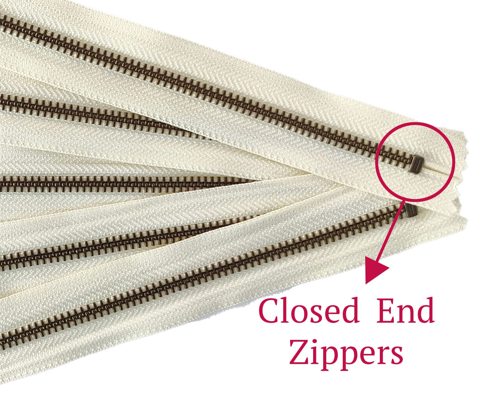 YKK Antique Brass Metal Zippers in Vanilla/Cream/Offwhite with Donut Pull - #5 Closed-End Zippers (14 Inch, Set of 5) for DIY Crafts, Handmade Bags & Fashion Accessories | Premium Quality by Craftbot