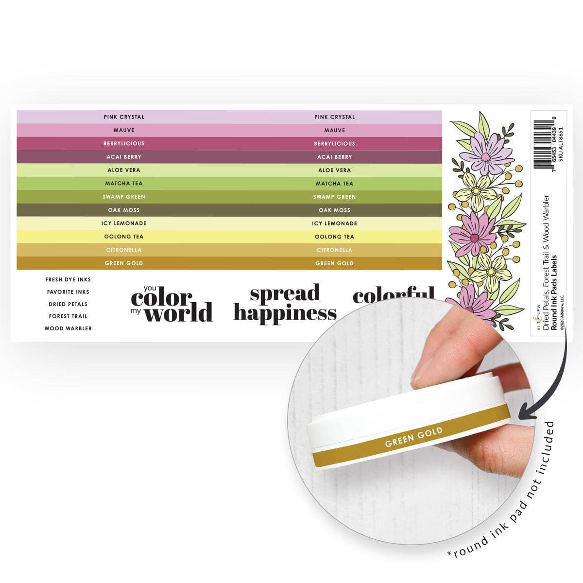 Round Ink Pads Label Set - Dried Petals, Forest Trail, Wood Warbler Colors for DIY Scrapbooking, Card Making & Craft Stamping Projects
