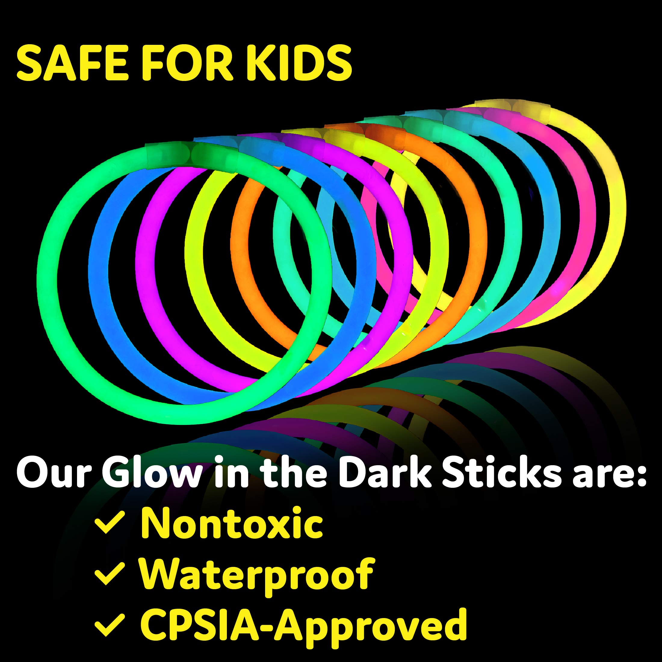 Glow in the Dark Party Sticks - 200 Pack 8 Inch Glow Sticks with Connectors for Necklaces & Bracelets | Neon Party Supplies, Glow Party Decorations & Favors | Perfect for Raves, Concerts, Birthday Parties & Night Events