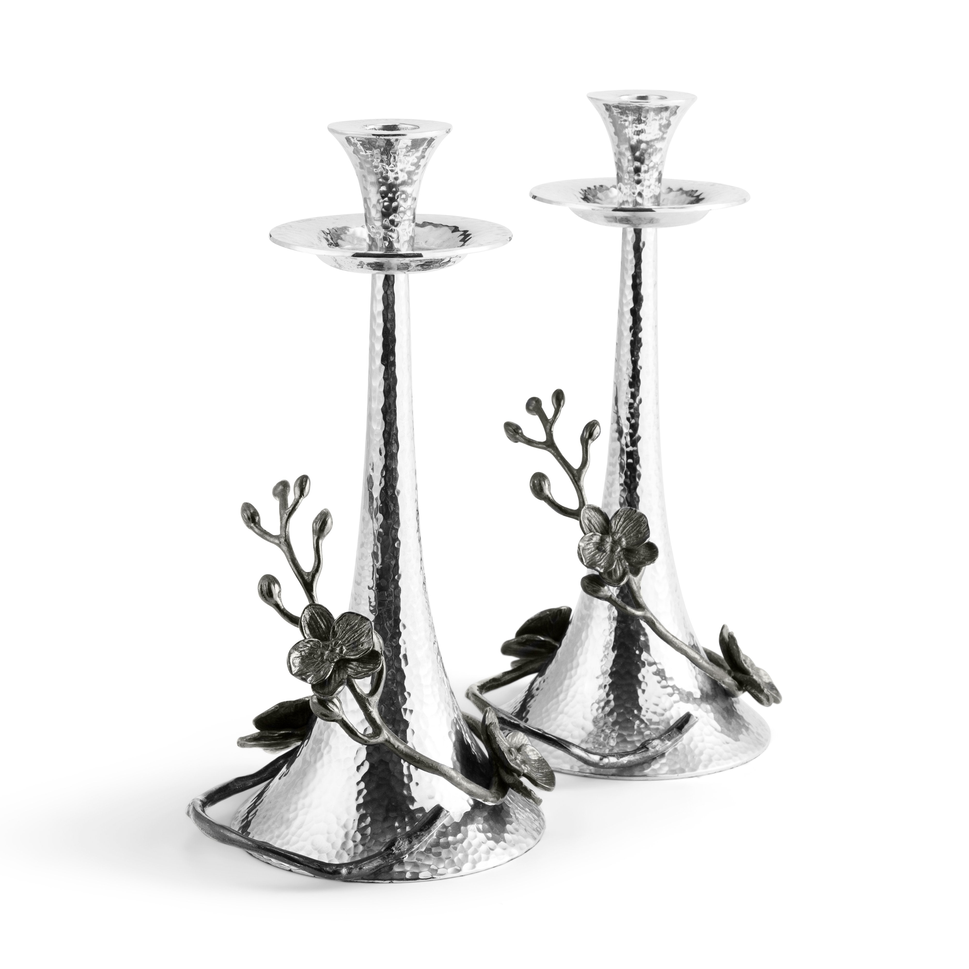 Elegant Black Orchid Candle Holders - Set of 2 Modern Home Decor for Dining Table, Wedding Centerpieces & Romantic Ambiance