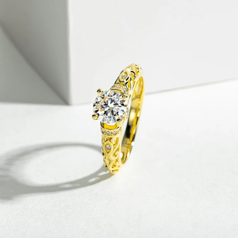 1 Carat Moissanite Engagement Ring for Women - 925 Sterling Silver Yellow Gold Plated Wedding Band, Anniversary Gift for Her - Perfect for Proposals, Bridal Jewelry & Special Occasions