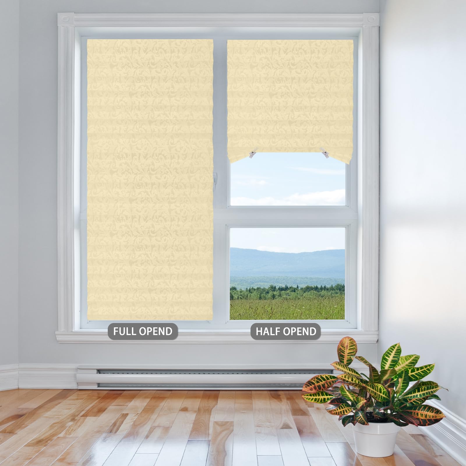 Embossed Paper Blinds - No Drill Temporary Pleated Window Shades | Self-Adhesive Cordless Window Coverings with Printed Patterns | Perfect for Indoor Windows, Doors, Bedrooms & Offices