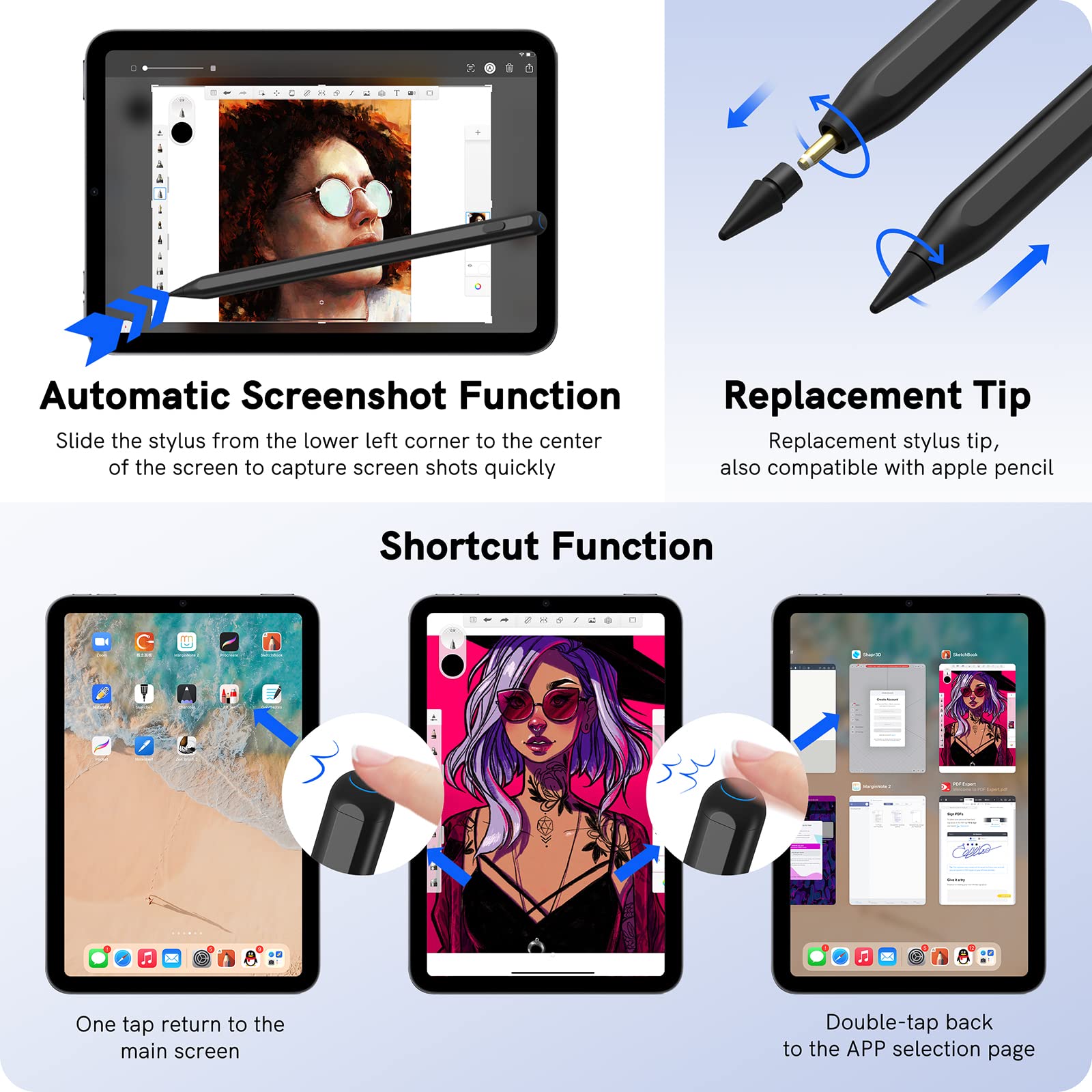 Apple Pencil 2nd Generation Wireless Charging Stylus Pen - Compatible with iPad 10/9/8, iPad Mini 6, iPad Air 5/4, iPad Pro 11
