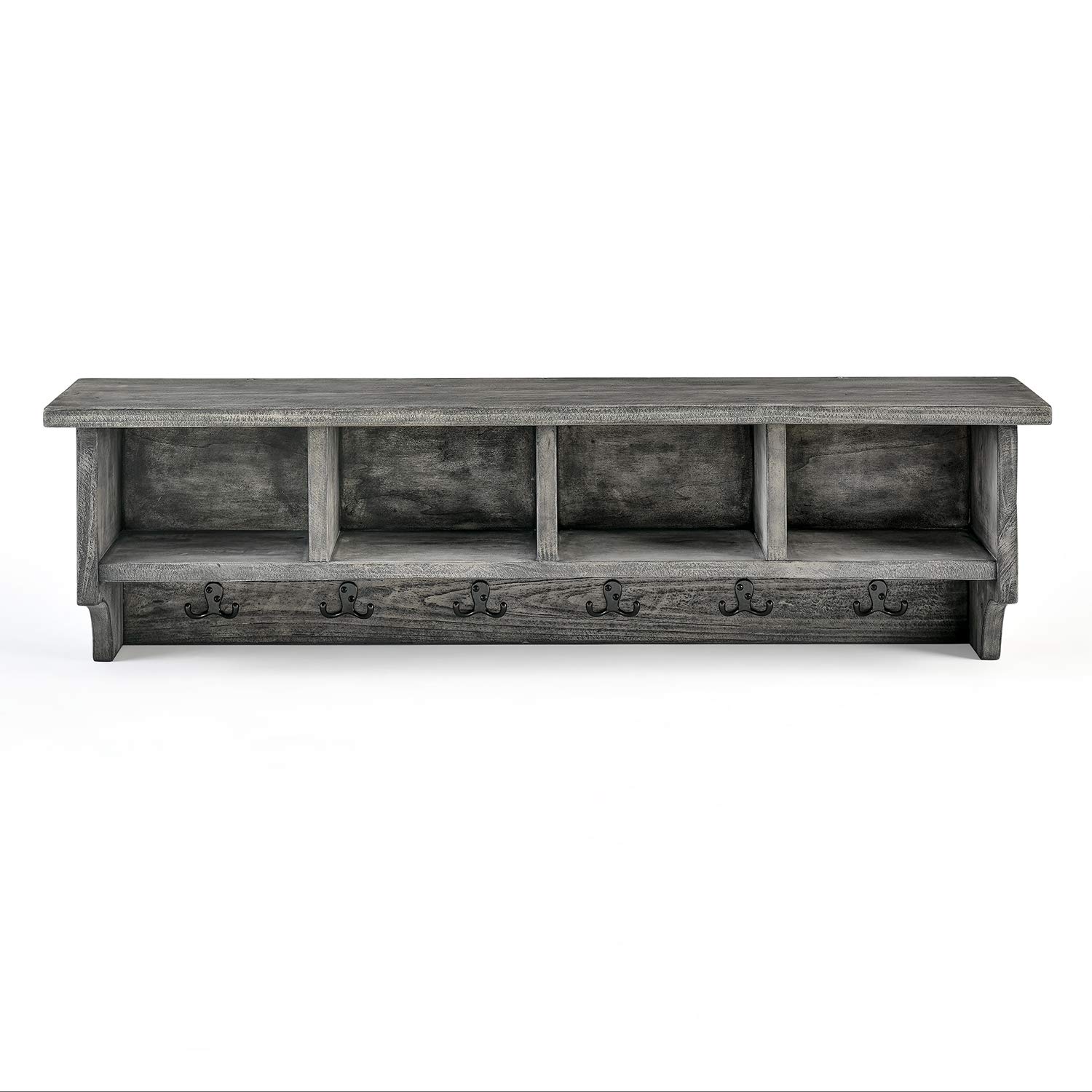 Pomona 48-inch Rustic Solid Wood Coat Rack with 6 Heavy-Duty Hooks, 4 Storage Cubbies & French Cleat Hanging System - Slate Gray Entryway Organizer for Coats, Hats & Bags | Perfect for Hallway, Mudroom & Home Storage