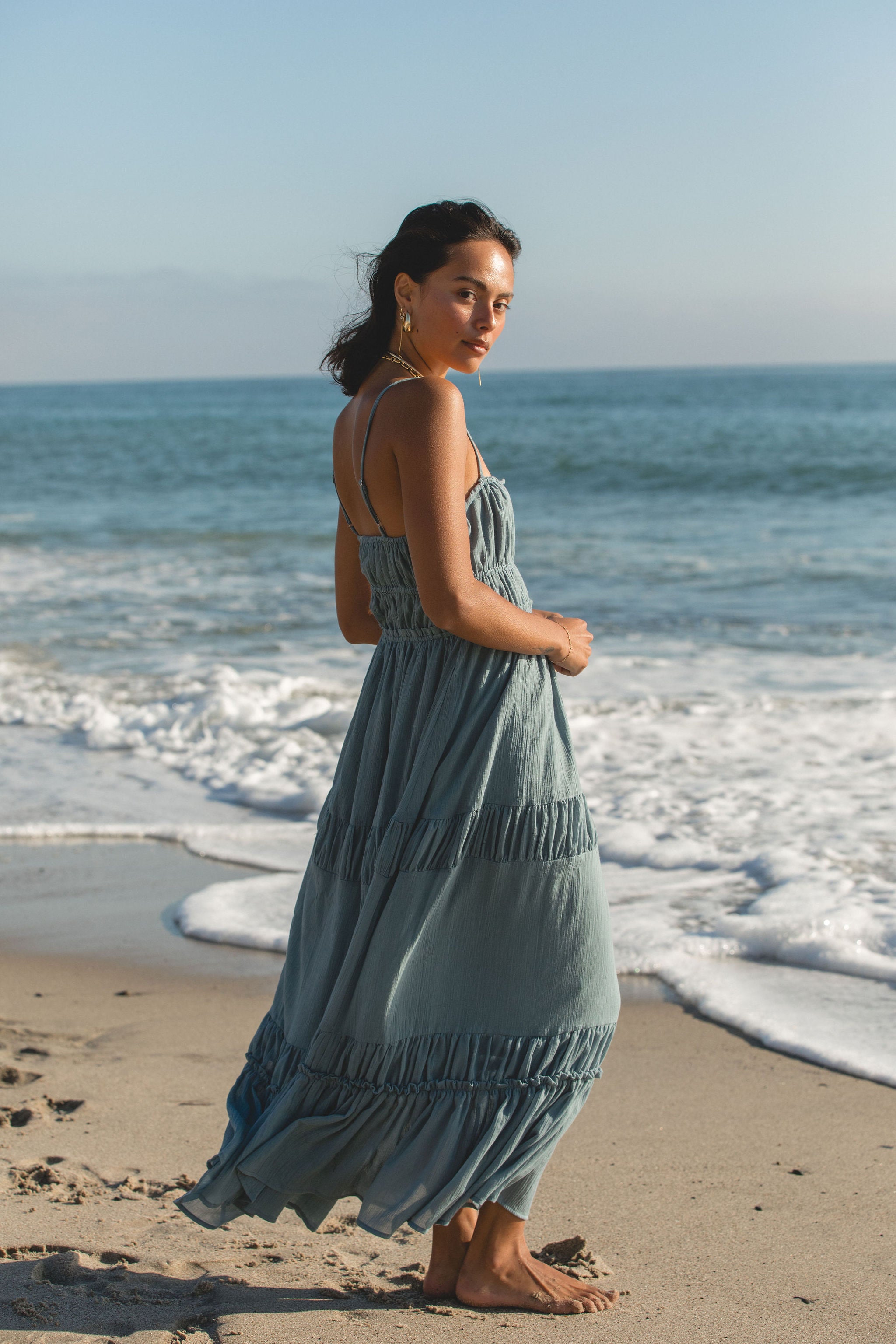 Salt Air Woven Cotton Midi Dress - Women's Summer Beach Dress with Pockets, Breathable & Comfortable for Vacation, Outdoor, and Casual Wear