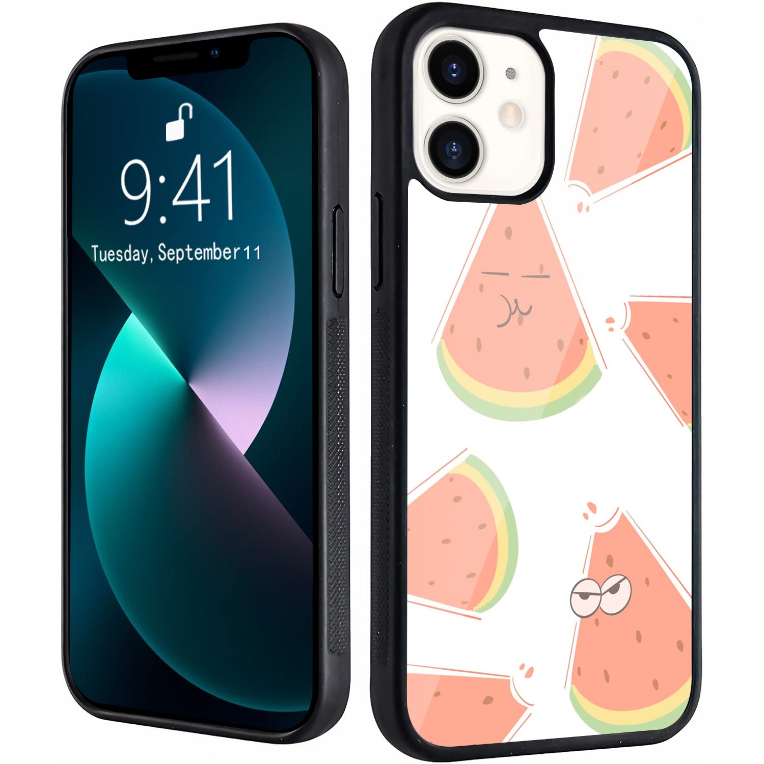 Qiusuo Watermelon iPhone 7 Plus & 8 Plus Case - Cute Cartoon Design Soft TPU with Hard Back Aluminum Shockproof Protective Cover for Women (5.5 Inch, Red) - Perfect for Summer, Beach & Casual Outings