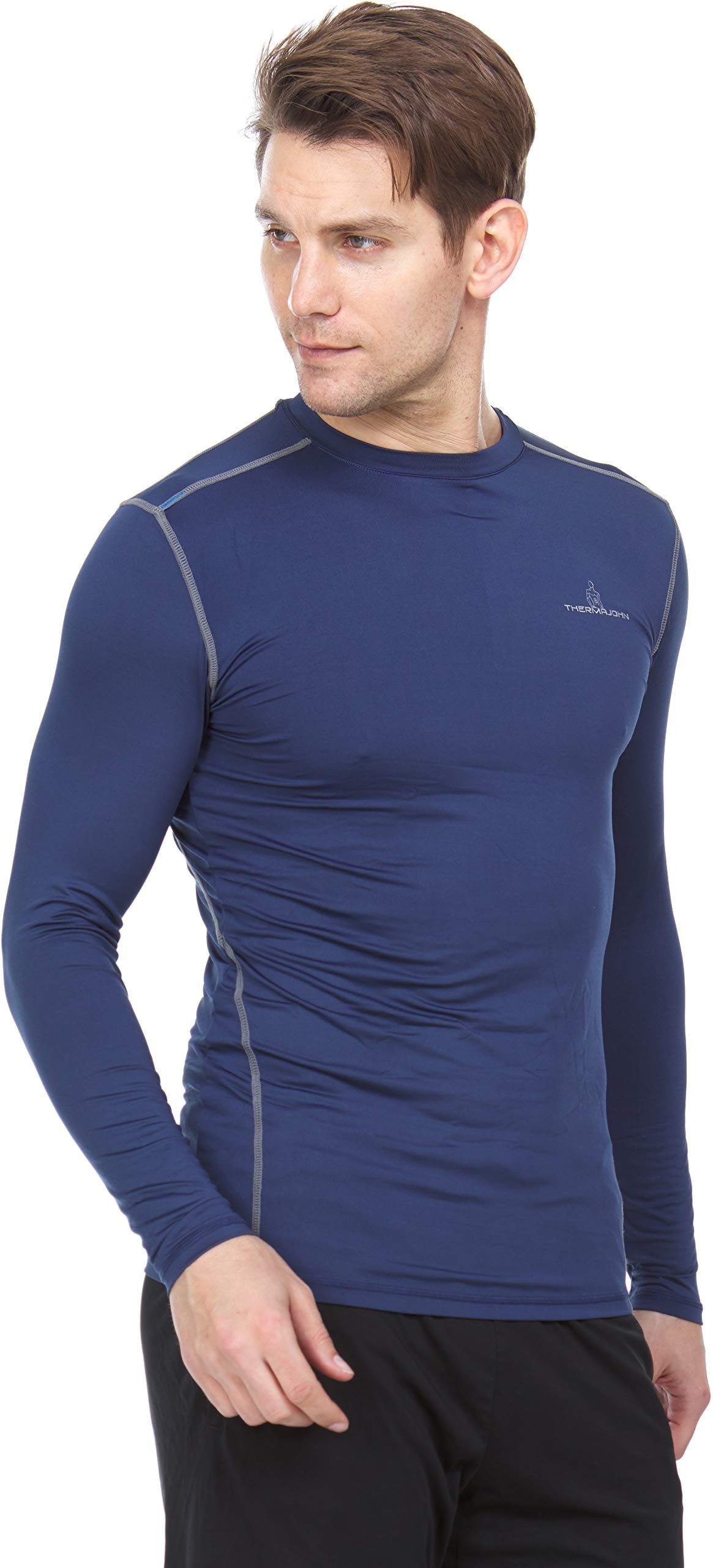 ThermoJohn Men's Long Sleeve Compression Shirt - Moisture Wicking Cool Dry Athletic Baselayer for Running, Gym Workouts & Outdoor Activities
