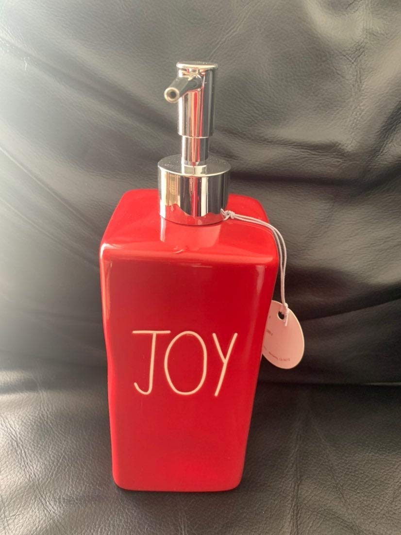 Rae Dunn Joy Ceramic Soap Dispenser and Lotion Pump - Farmhouse Bathroom Decor for Sink Countertop, Kitchen, and Guest Bathroom Accessories