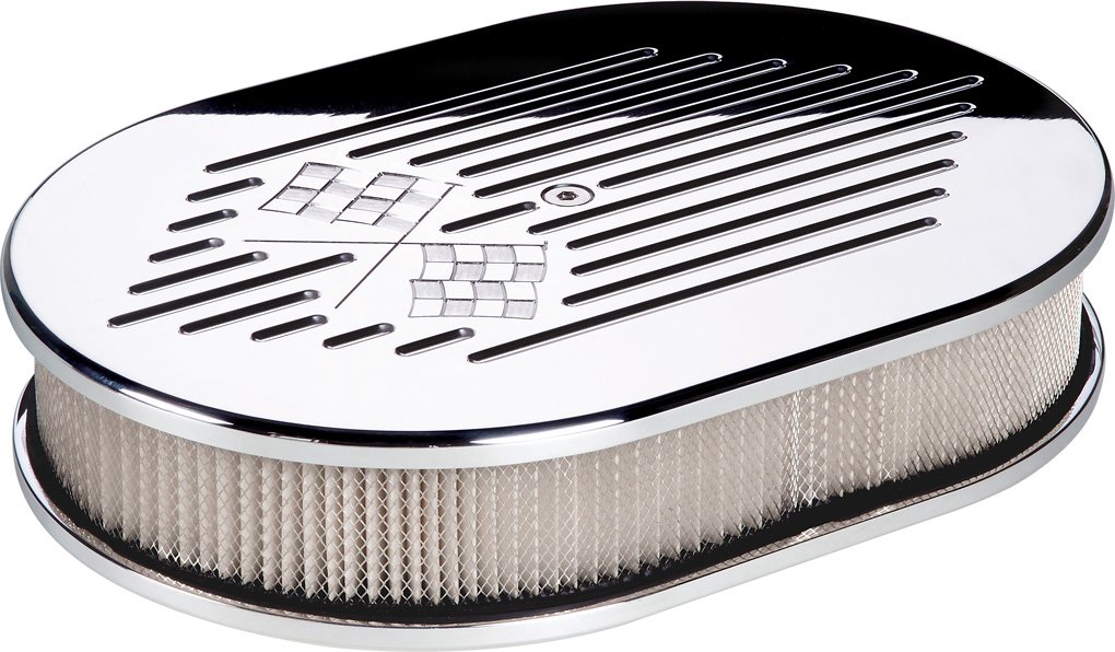 Billet Specialties 15327 Small Oval Cross Flags Billet Air Cleaner - High Performance Air Filter for Classic & Muscle Cars - Perfect for Car Shows, Racing & Engine Upgrades