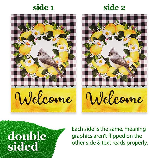 G128 Welcome Bird with Fruit Wreath Garden Flag 12x18 Inch - Spring Summer Outdoor Decoration for Porch, Yard, and Front Door Decor