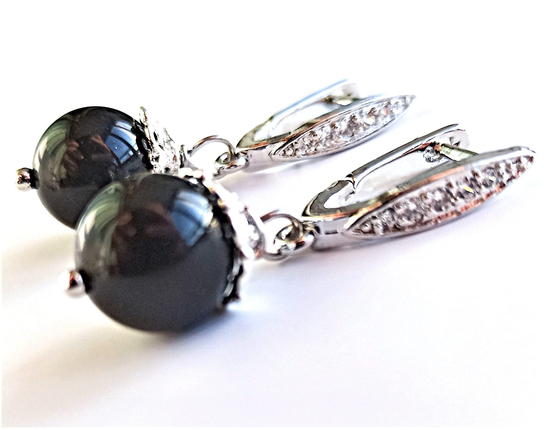 Black Obsidian Earrings for Women - Handmade Natural Gemstone Dangle Drop Earrings - Black Beaded Earrings with Cubic Zirconia - Perfect for Everyday Wear, Office, Parties & Special Occasions