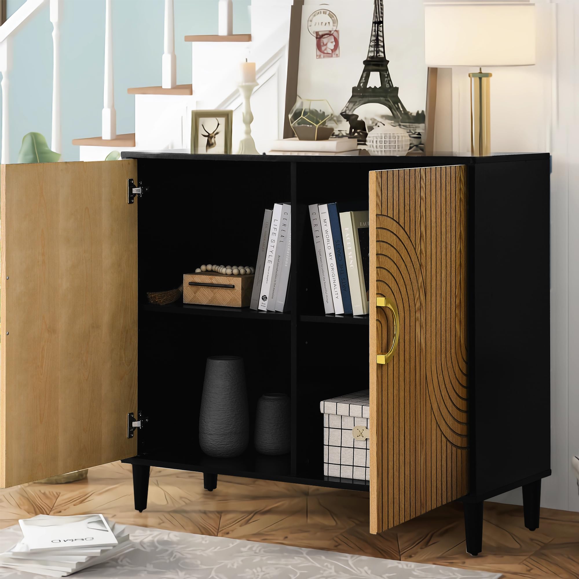 Multi-Function Storage Cabinet - Kitchen & Bathroom Sideboard Organizer with Shelves, Black | Perfect for Small Space Organization in Apartments, Dorms & Home Offices