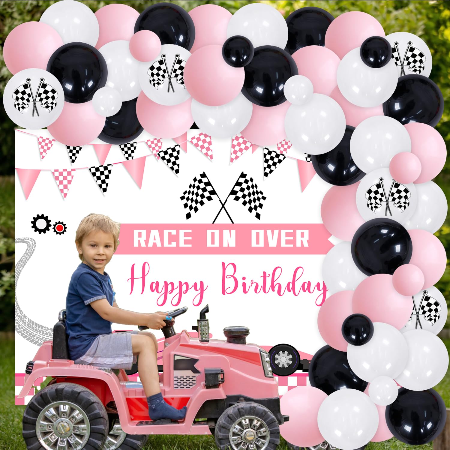 Pink Racing Car Birthday Party Decorations for Girls - Race Car Theme Backdrop, Balloon Garland Kit, Fast One Two Fast Party Supplies - Perfect for Kids Birthday Parties, Baby Showers & Race Car Themed Events