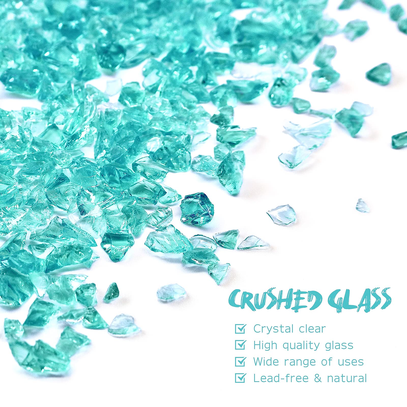 Crushed Glass for Resin Art & DIY Crafts - 3-6mm Turquoise Glass Pieces, Vase Filler, Home Decor (1.5lb) - Perfect for Epoxy Projects, Jewelry Making & Wedding Centerpieces