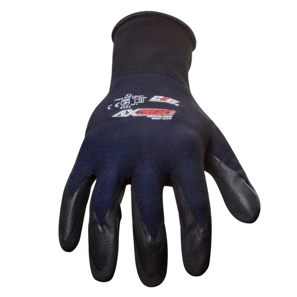 212 Performance AXGLT 05 010PR AX360 Grip Lite Nitrile Dipped Work Gloves - 1 Pair, Large, Black/Blue - Durable & Comfortable for Construction, Warehouse & DIY Projects