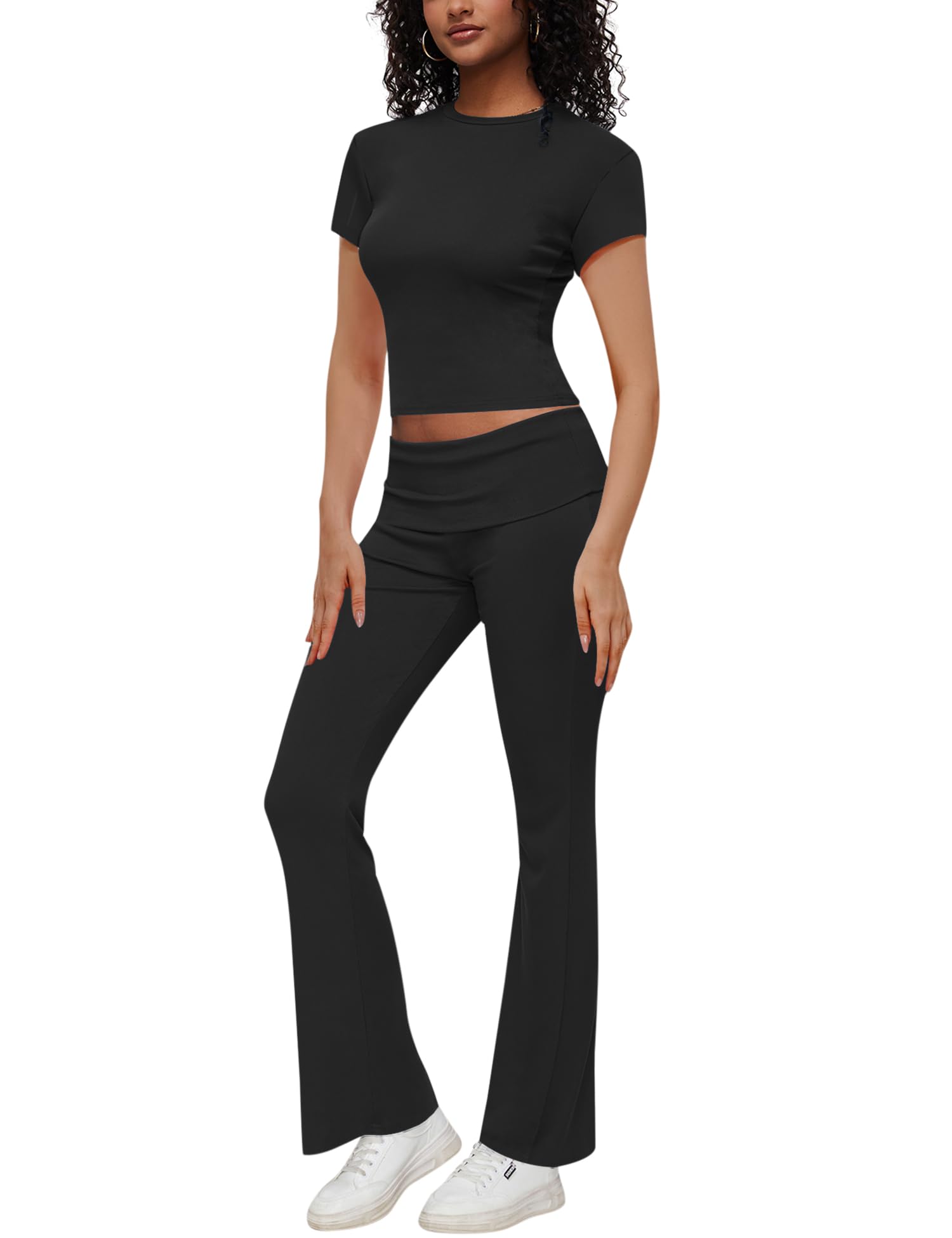 Zhenwei Women's 2-Piece Outfit Set - Short Sleeve Casual Lounge Wear Top & Bottom | Comfortable Homewear, Yoga, Travel & Everyday Fashion