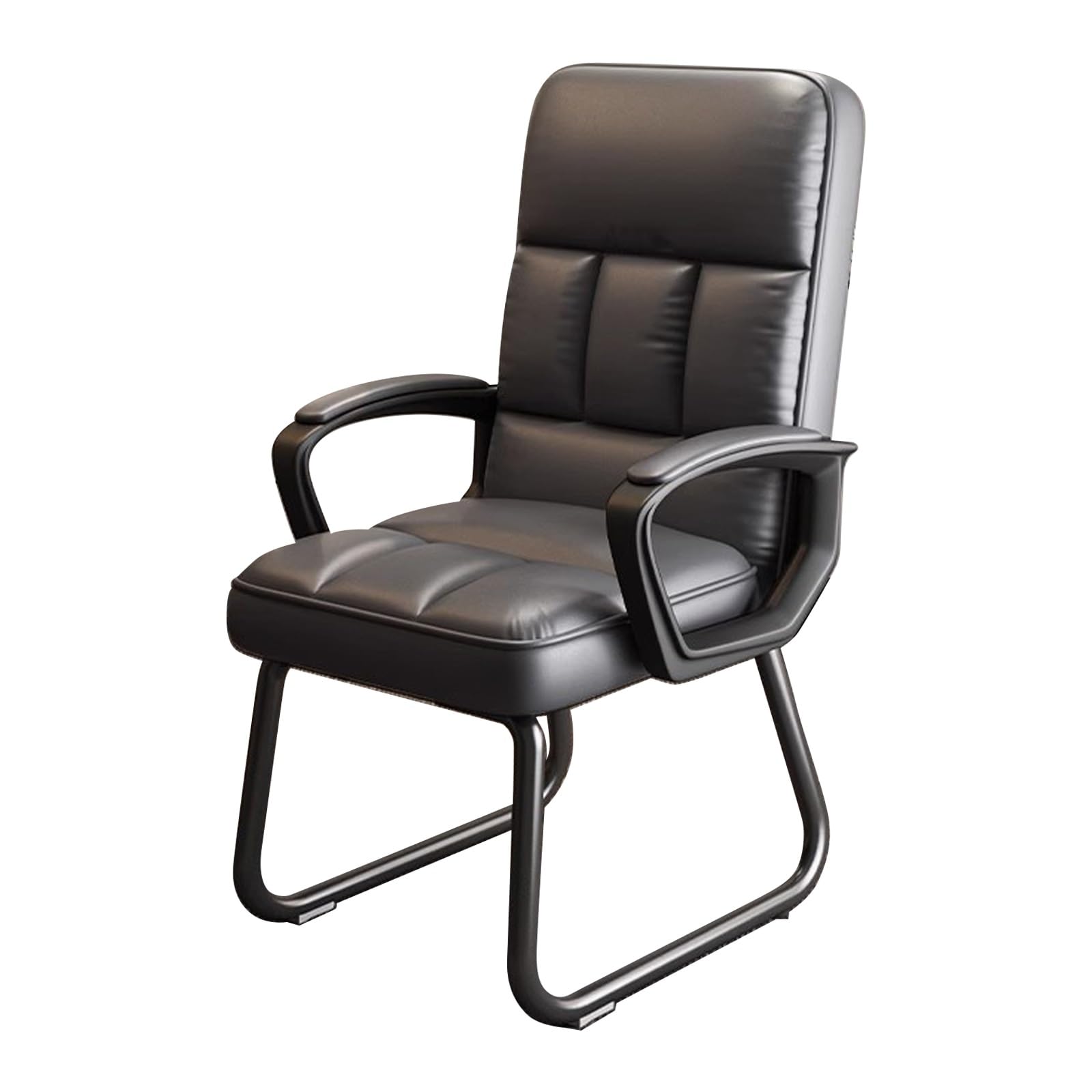 Ergonomic Leather Stationary Office Chair - No Wheels, Padded Arms & Seat, Sturdy Seld Base - Perfect for Home Office, Conference Room, Reception Area, Bedroom & Computer Desk (Gray) - Ideal for Long Work Sessions & Guest Seating