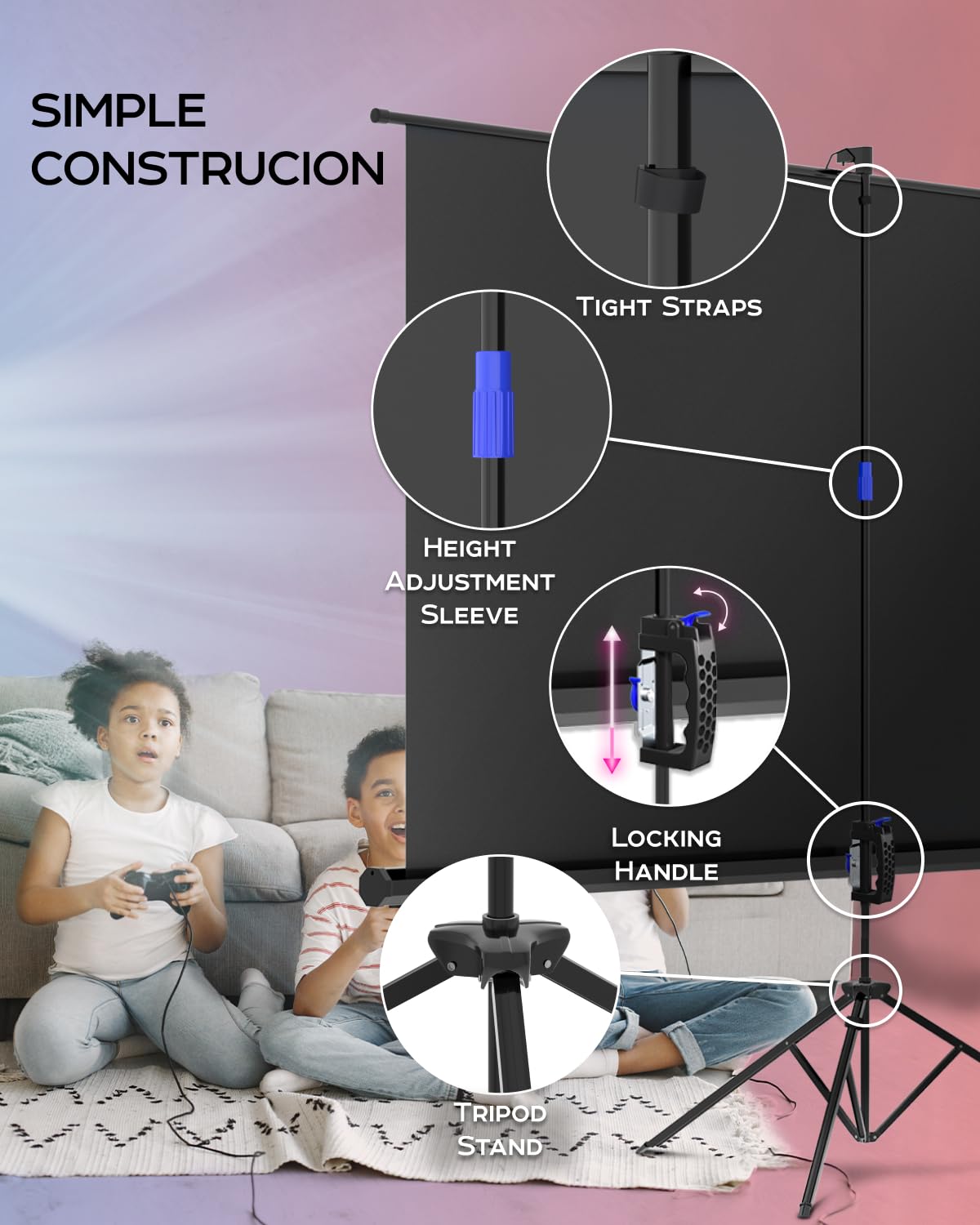 100 Inch HD Premium 16:9 Indoor Outdoor Projector Screen with Stand - Portable Folding Tripod Screen with Carry Bag & Straps for Home Theater, Backyard Movies, Business Presentations & Classroom Use - Matte White Projection Surface
