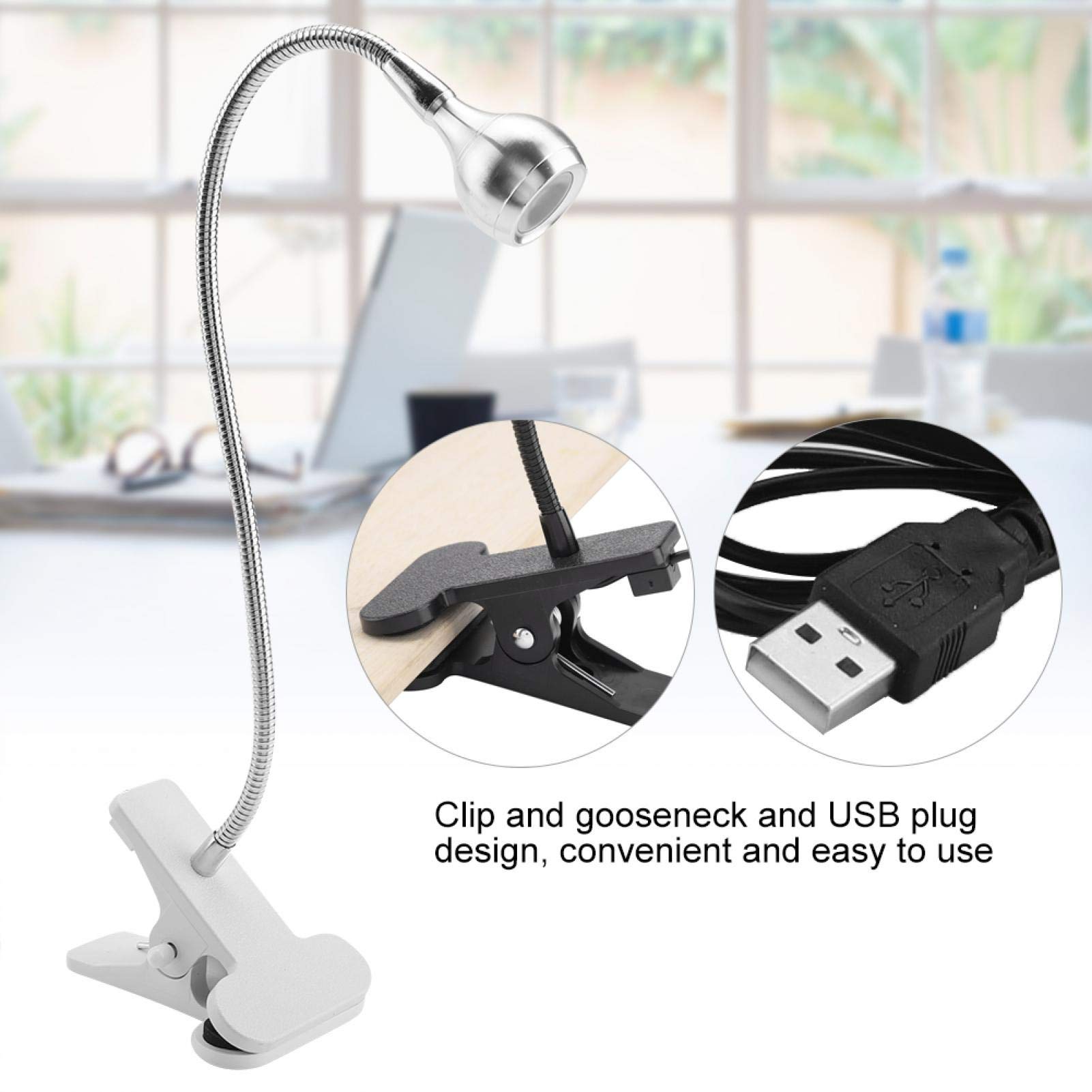 USB LED Gooseneck Desk Lamp with Clip - Adjustable Eye-Caring Reading Light for Home, Office & Study (Silver Warm White) | Perfect for Night Reading, Computer Work & Bedside Lighting