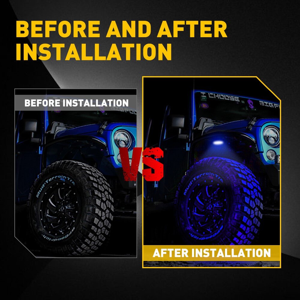 Universal LED Rock Lights for Cars, SUVs, Jeeps, ATVs, UTVs, Trucks & Motorcycles - 24-LED Underglow Lighting Kit for Off-Road Adventures & Night Driving