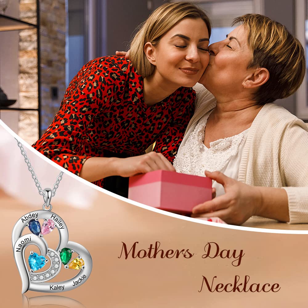 Personalized Mom Necklace with Birthstones & Names - Custom Heart Family Necklace for Women, Mother's Day Gift from Daughter | Perfect for Anniversaries, Birthdays & Special Occasions