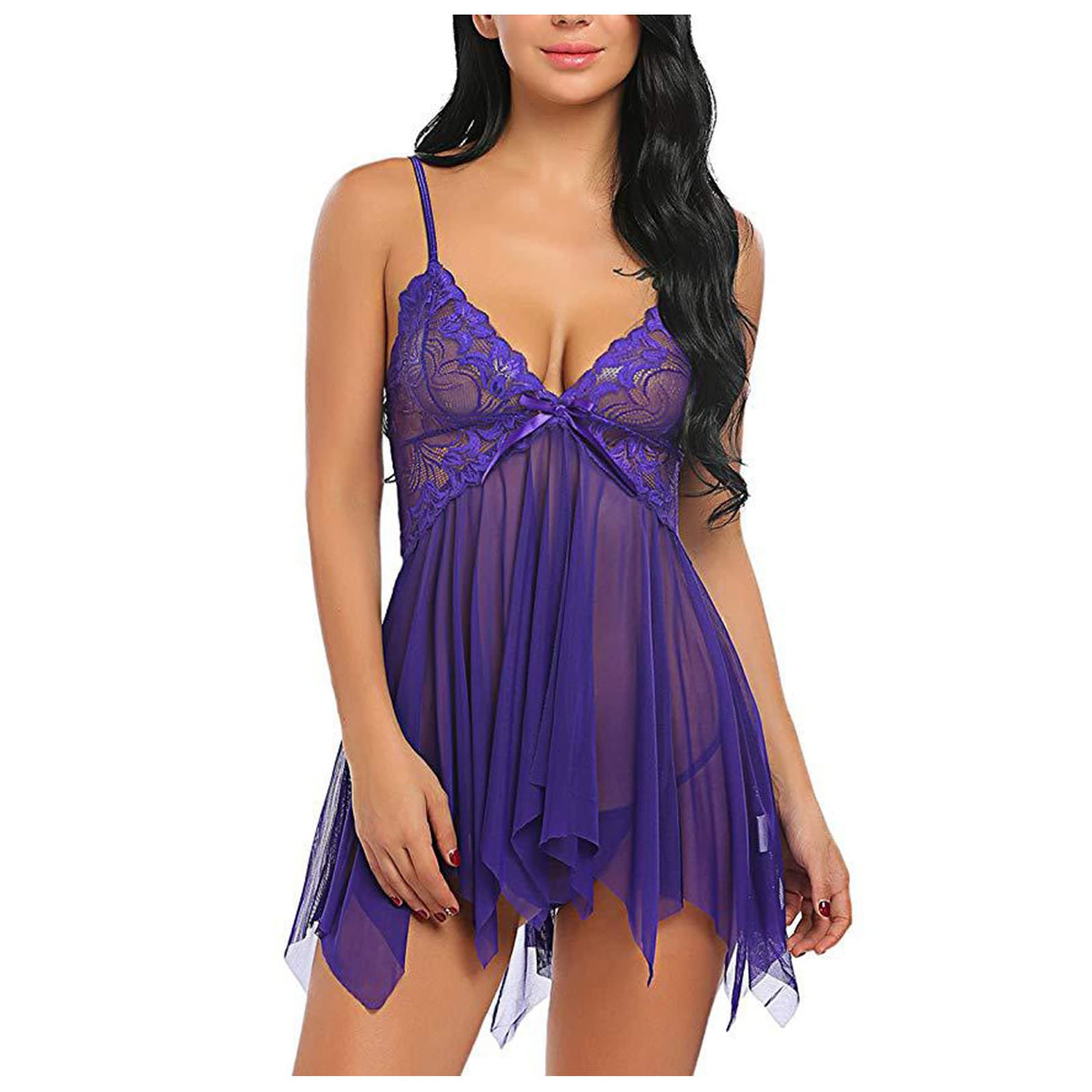 Sexy Lace Babydoll Nightdress for Women - Tie Front Closure Chemise & Panty Set | Boudoir Lingerie, Naughty Nightwear, Romantic Ruffle Dress for Valentine's Day & Special Occasions