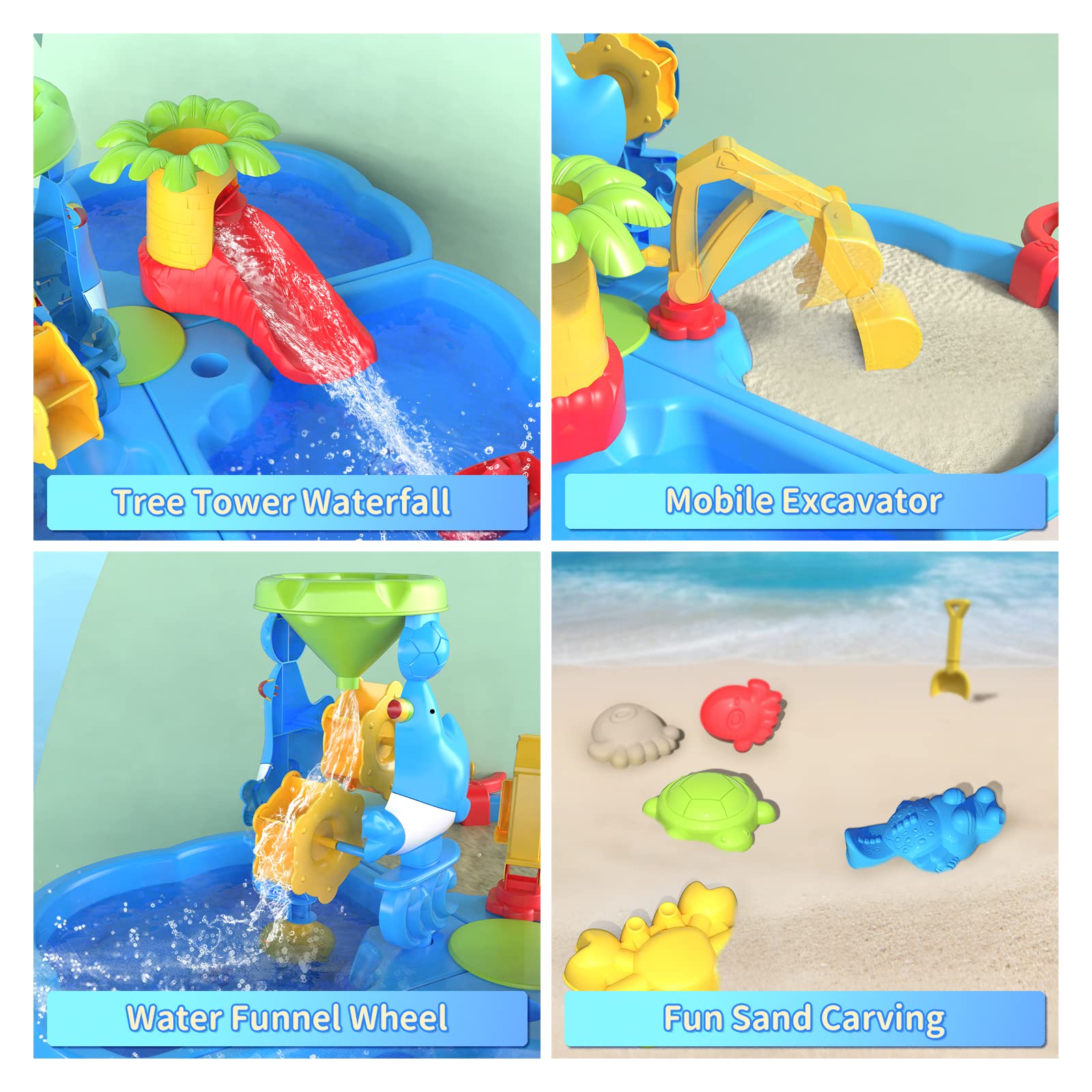 4-in-1 Kids Sand & Water Play Table - Sensory Activity Toy for Outdoor Backyard Fun - Toddler Beach Sandbox for Ages 3-5 - Perfect for Summer Playdates, Preschool Learning & Sensory Development