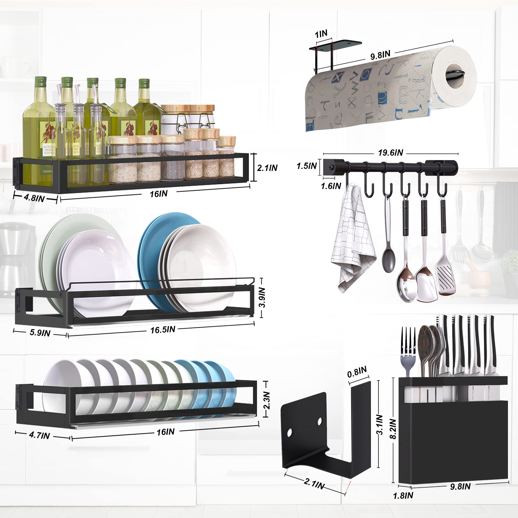 Wall Mounted Kitchen Organizer & Storage Rack - Space Saving Pot Lid Holder, Pan Rack & Utensil Organizer for Seasonings, Silverware, Cutting Boards & Dishes | Perfect for Small Kitchens & Apartment Cooking
