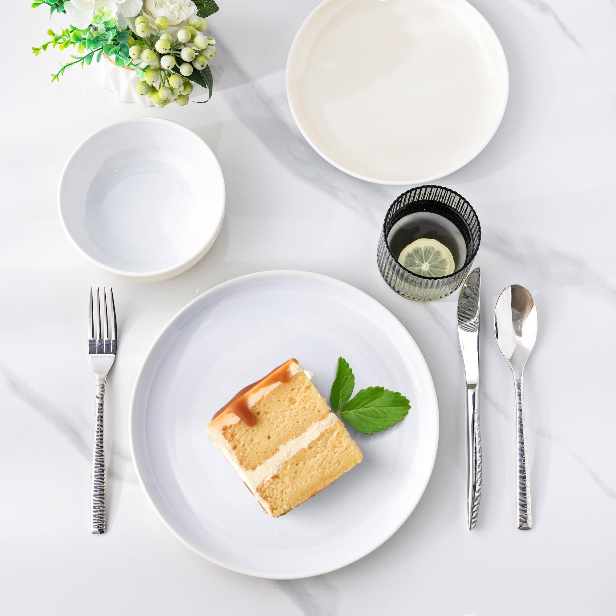 18-Piece White Ceramic Dinnerware Set for 6 - Scratch Resistant, Oven & Microwave Safe Plates & Bowls - Modern Dish Set for Family Dining, Entertaining & Everyday Use