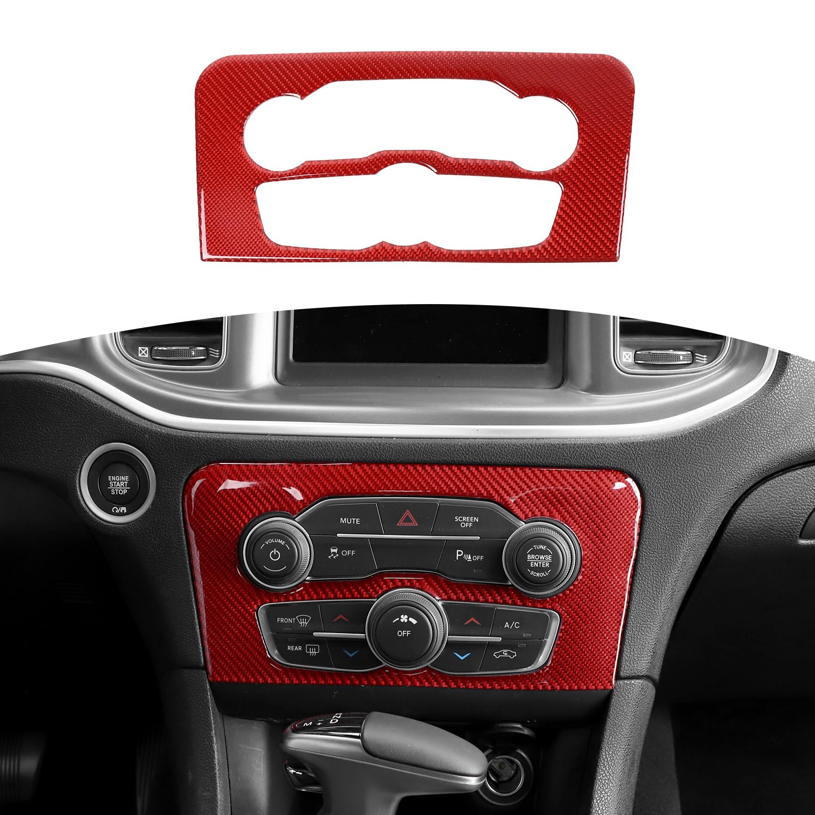 Soft Red Carbon Fiber Dashboard Center Console Trim Cover for Dodge Charger 2015-2023 | Interior Accessories | Upgrade Your Car's Style & Protection | Perfect for Daily Driving & Car Shows