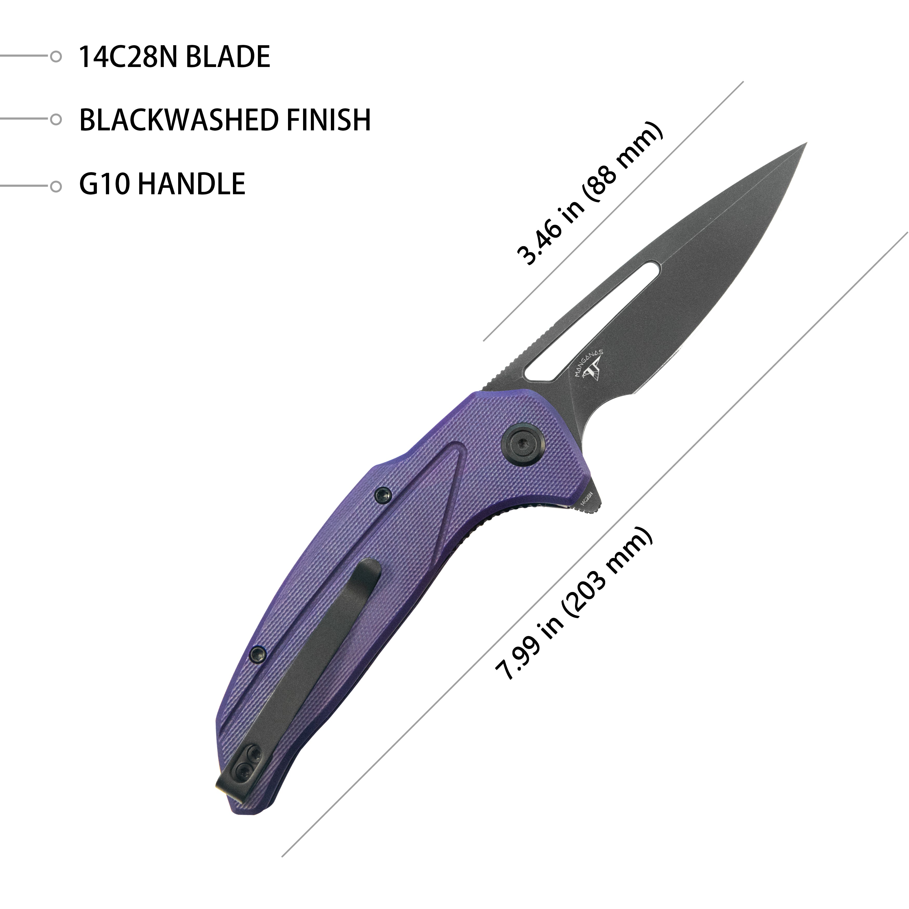 Kubey Nautilus Flipper Knife - Purple G10 Handle, 3.46