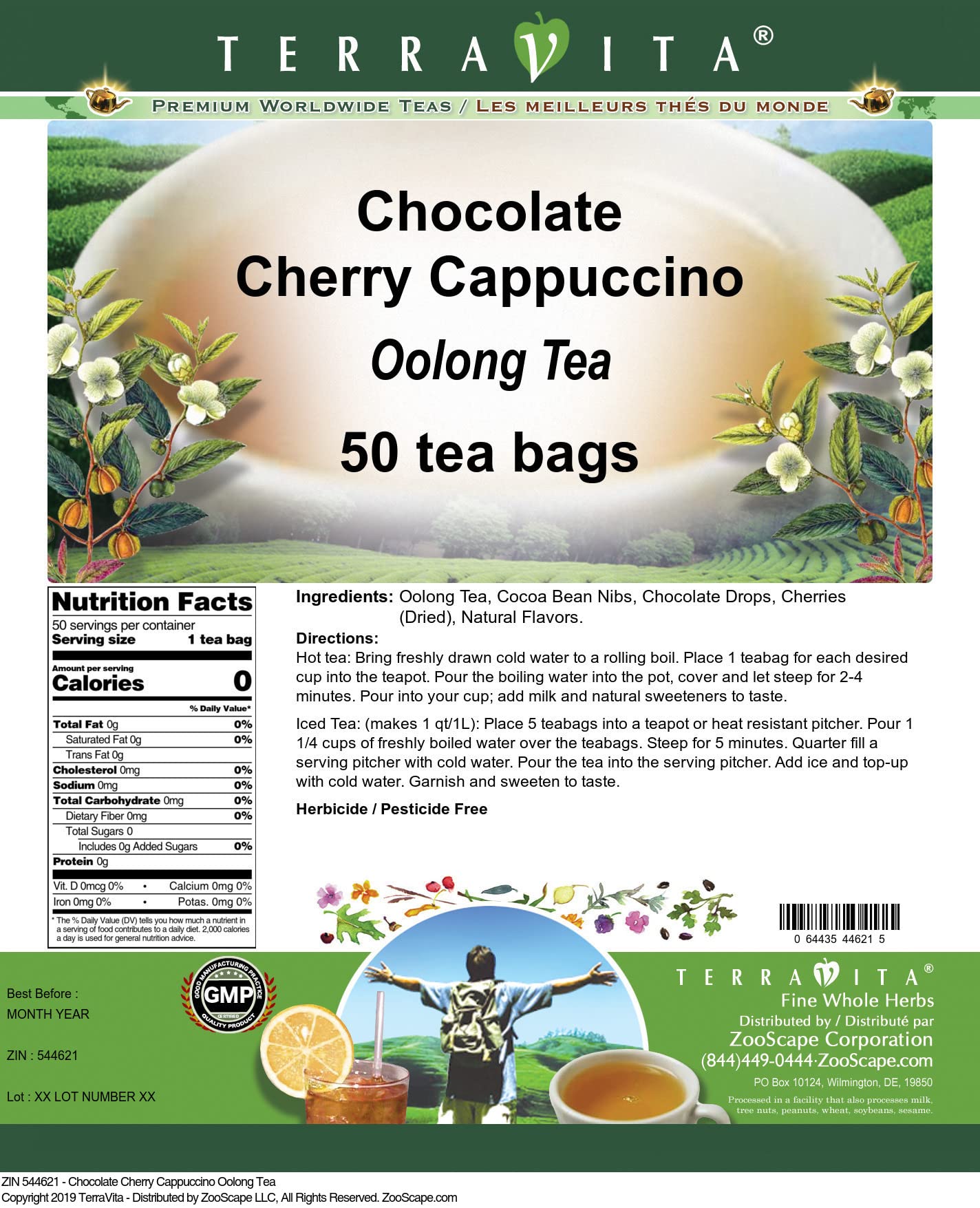 Premium Chocolate Cherry Cappuccino Oolong Tea - 50 Individually Wrapped Tea Bags - Rich Flavor Blend - ZIN 544621 - Perfect for Relaxation, Afternoon Tea & Gifts