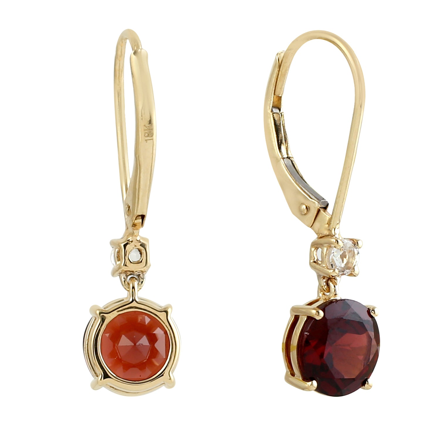 18K Yellow Gold Natural Garnet & Topaz Handmade Dangle Earrings for Women - Perfect for Weddings, Parties & Special Occasions