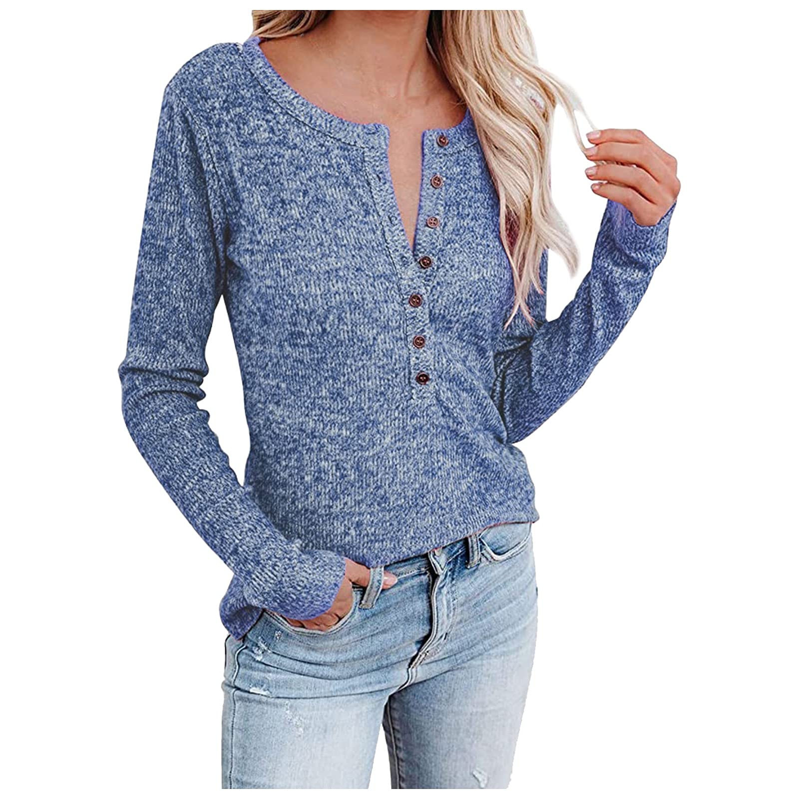 Women's Waffle Knit Long Sleeve V-Neck Pullover Sweater - Loose Fit Warm Casual Top for Fall & Winter | Cozy Layering, Office Wear, Weekend Outfits
