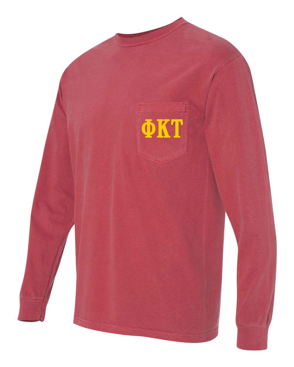 Phi Kappa Tau Fraternity Comfort Colors Long Sleeve Pocket T-Shirt | Soft Cotton Crewneck Shirt for College Greek Life, Brotherhood Events & Campus Activities