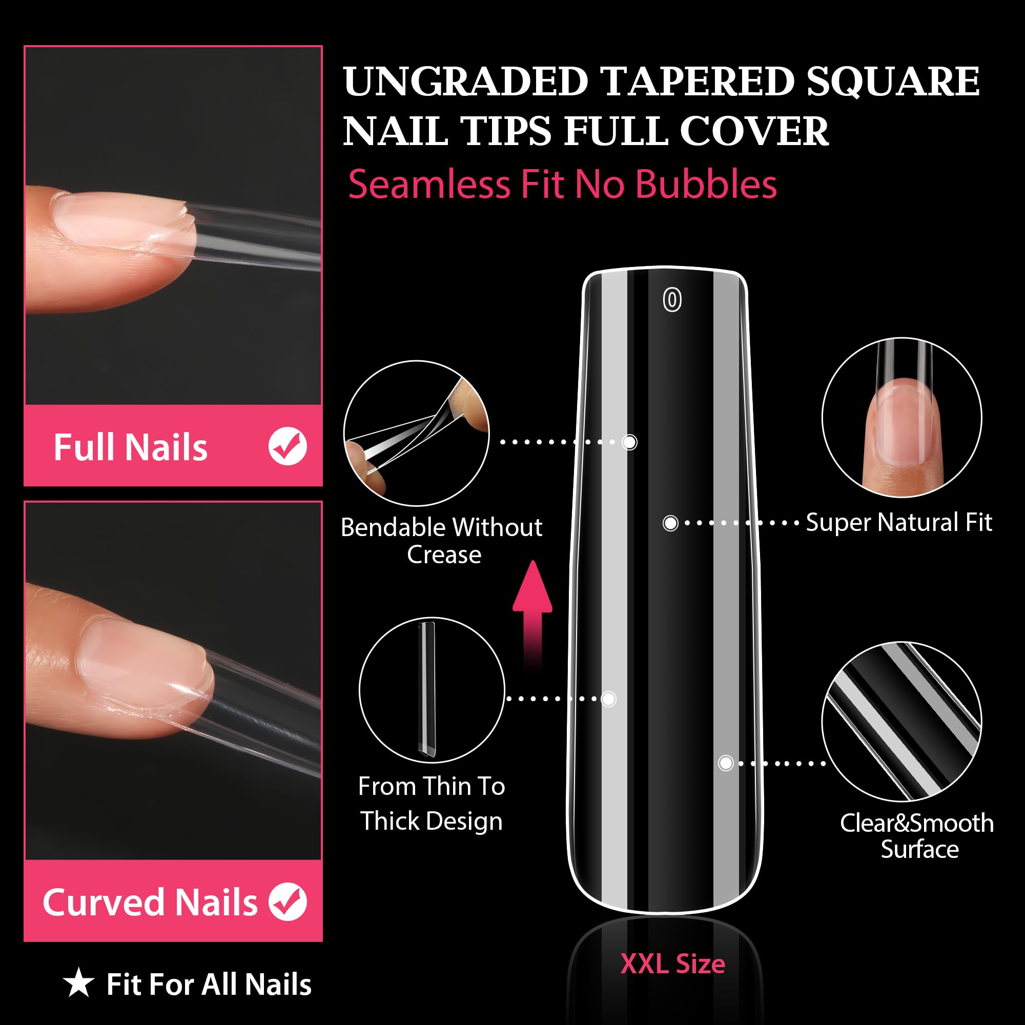 UNA GELLA 216 PCS Square Gel Nail Tips - XXL Extra Long, No C Curve, Full Cover Straight Fake Nails for Acrylic & Gel Extensions | Perfect for Salon Professionals & DIY Manicures at Home