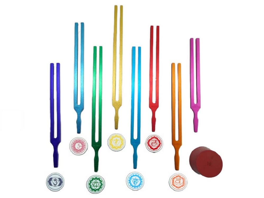 8 Chakra Sound Healing Tuning Fork Set with Engraved Chakras & Hz Frequencies - Meditation, Yoga & Energy Balancing Tool for Spiritual Healing & Chakra Activation