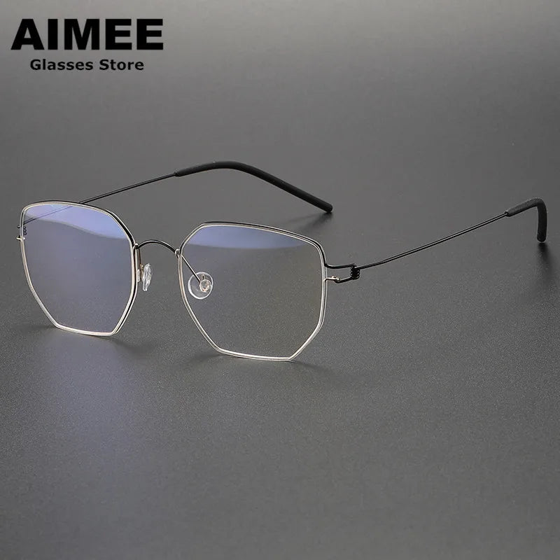 Unisex Full Rim Polygon Screwless Titanium Eyeglasses Frame 51925 - Lightweight & Durable for Work, Reading & Everyday Wear