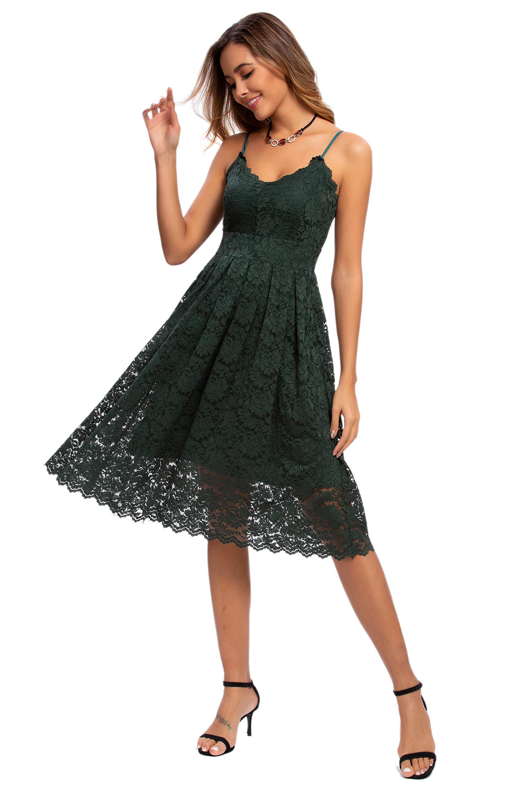 Elegant ATNLEWHI Women's Spaghetti Strap V-Neck Sleeveless A-Line Lace Dress for Evening, Cocktail Party, Wedding Guest & Special Occasions - Perfect for Formal Events, Date Nights & Summer Weddings
