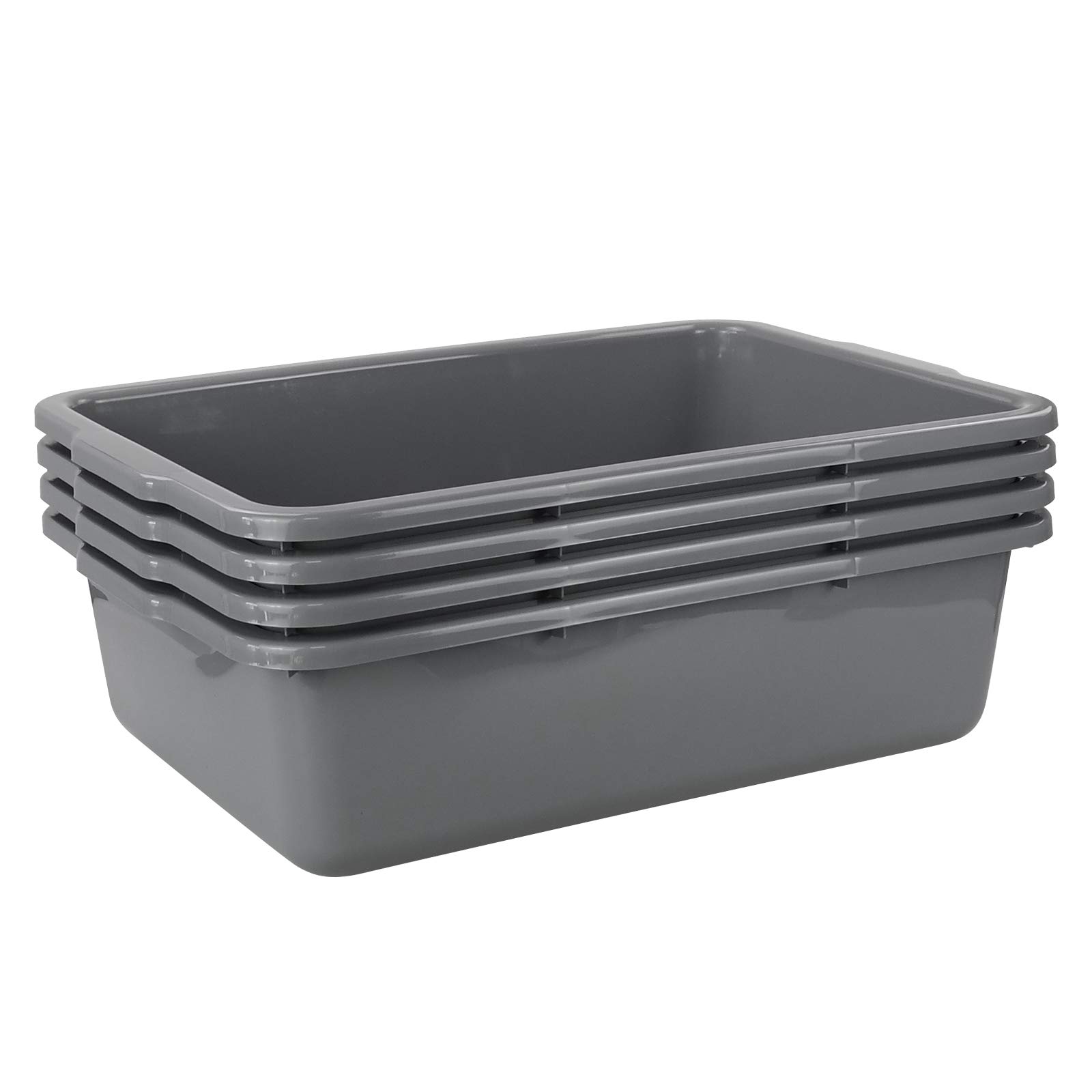 4-Pack Large Commercial Bus Tubs - 32L Heavy-Duty Plastic Tote Boxes for Restaurants, Catering & Food Service (Grey) - Perfect for Dishwashing, Food Storage & Kitchen Organization