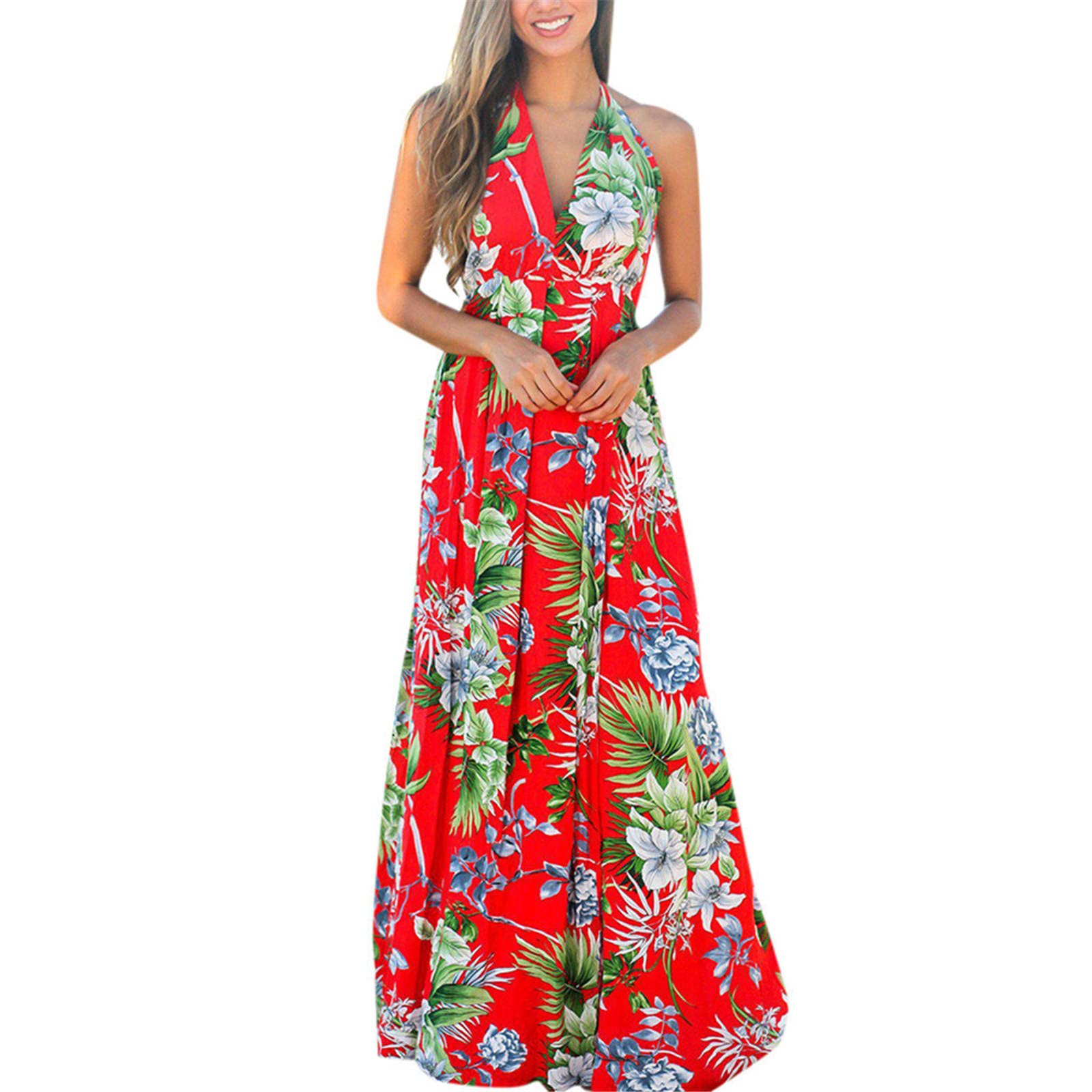 Women's Floral Print Beach Dress - Summer Cocktail Party Wear