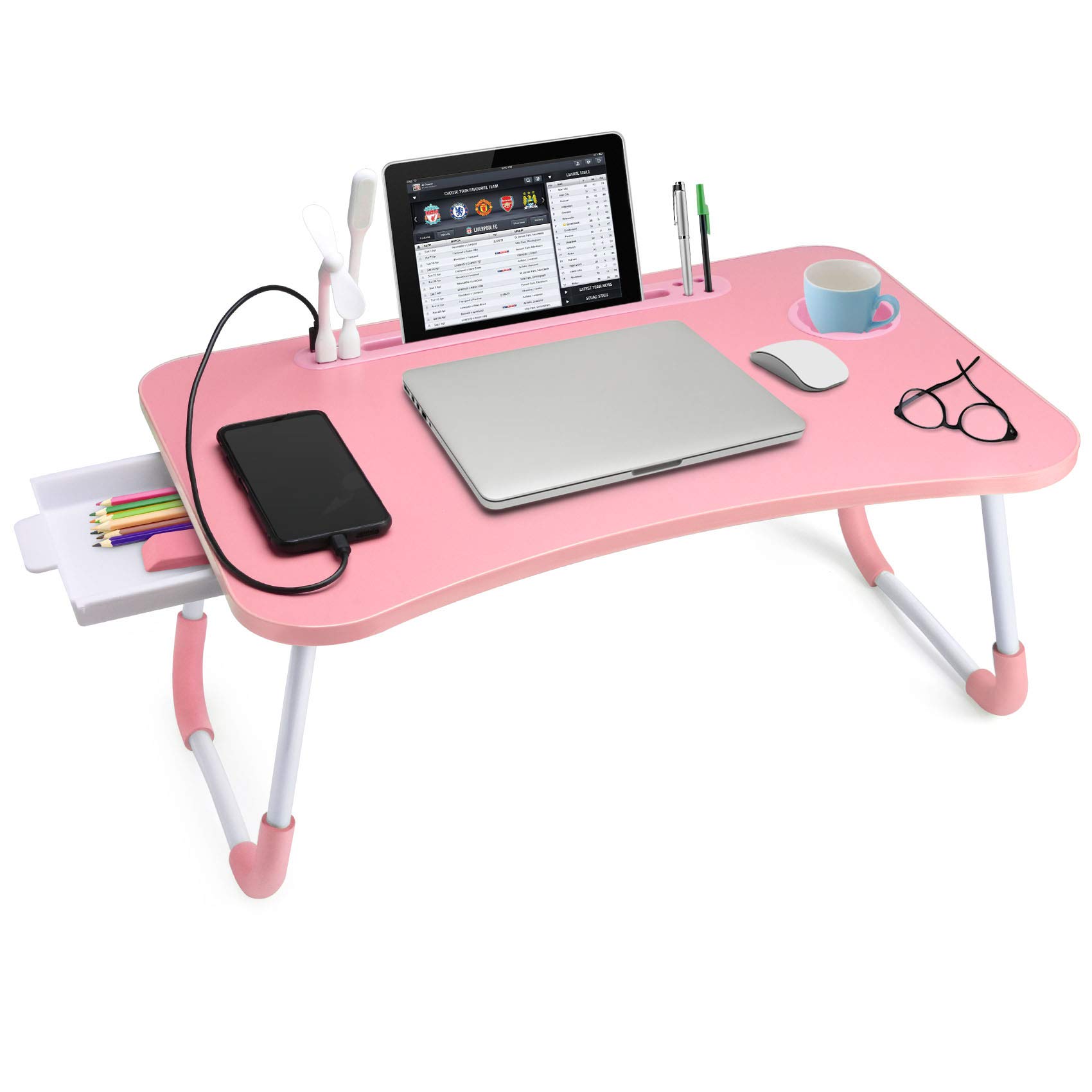 Foldable Laptop Desk with Drawer - Portable Standing Desk for Bed, Couch & Floor - Adjustable Breakfast Tray & Reading Stand for Home Office, Dorm, Travel (Black) | Perfect for Working, Studying & Dining in Bed or on Sofa