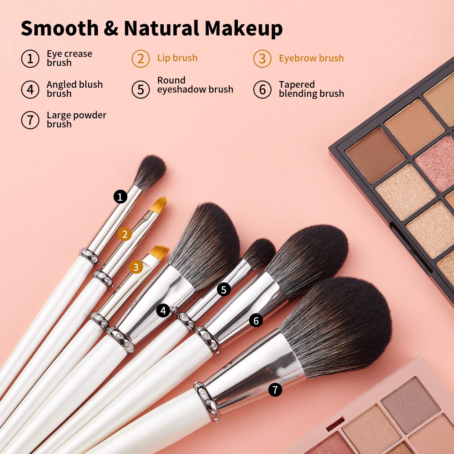 7Pcs Premium Synthetic Makeup Brush Set - Contour, Concealer, Foundation, Powder, Eyeshadow & Eyebrow Brushes | Travel-Friendly White Cosmetic Brush Kit for Professional & Everyday Makeup Application
