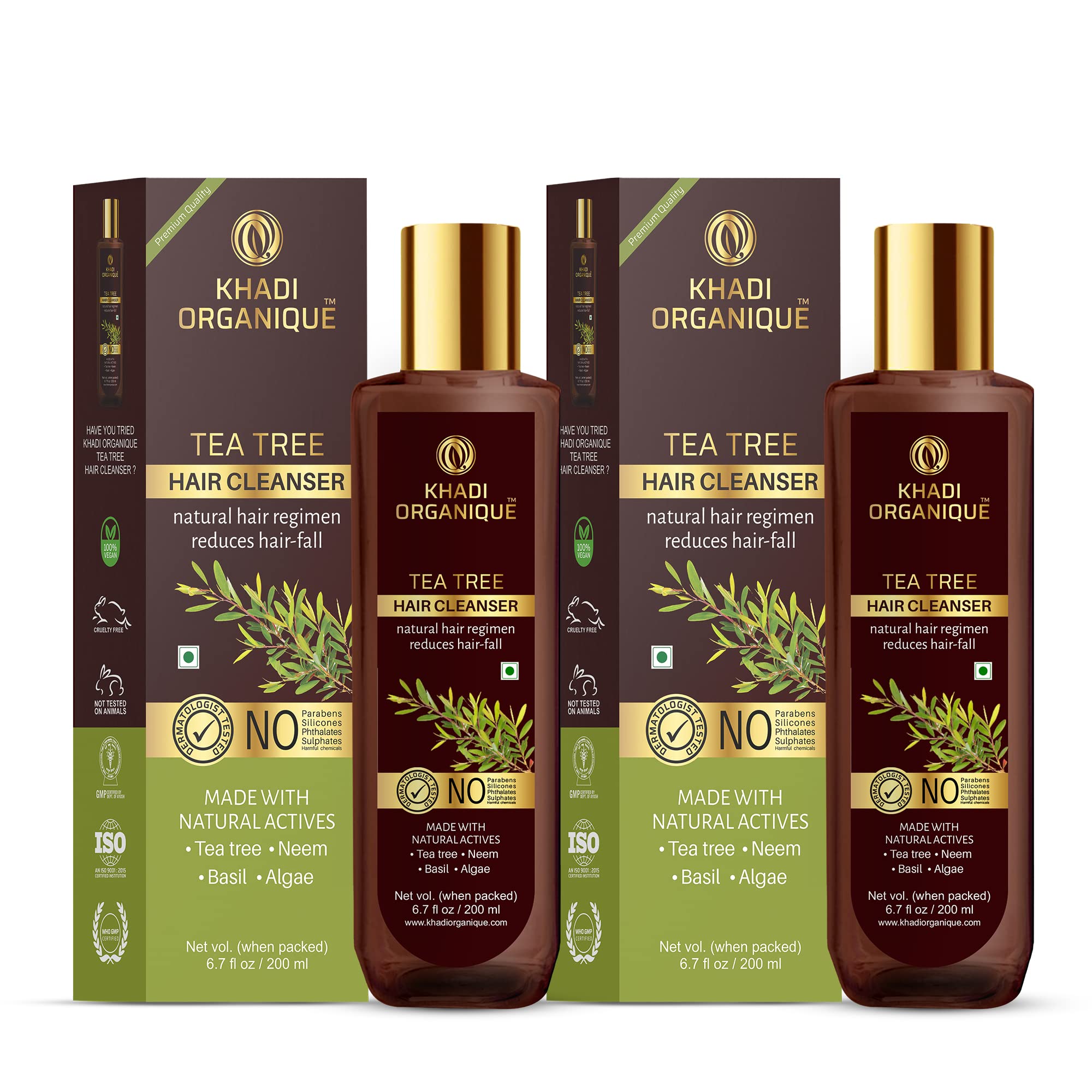 Khadi Organique Tea Tree Hair Shampoo for Hair Fall & Dandruff Control - Natural & Organic (Pack of 2) - Perfect for Daily Scalp Care & Healthy Hair Growth