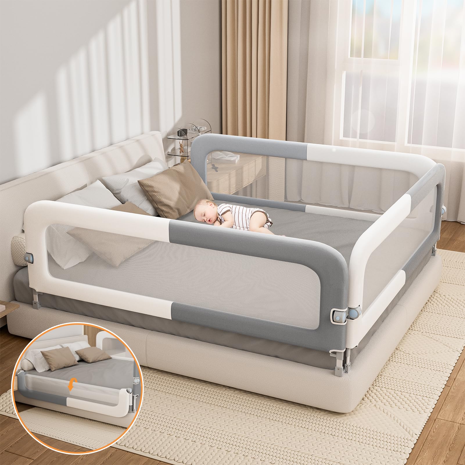 Toddler Bed Rail with U-Shaped Base - Safety Guardrail for Kids, Foldable & Sturdy Bedside Protection (78.74